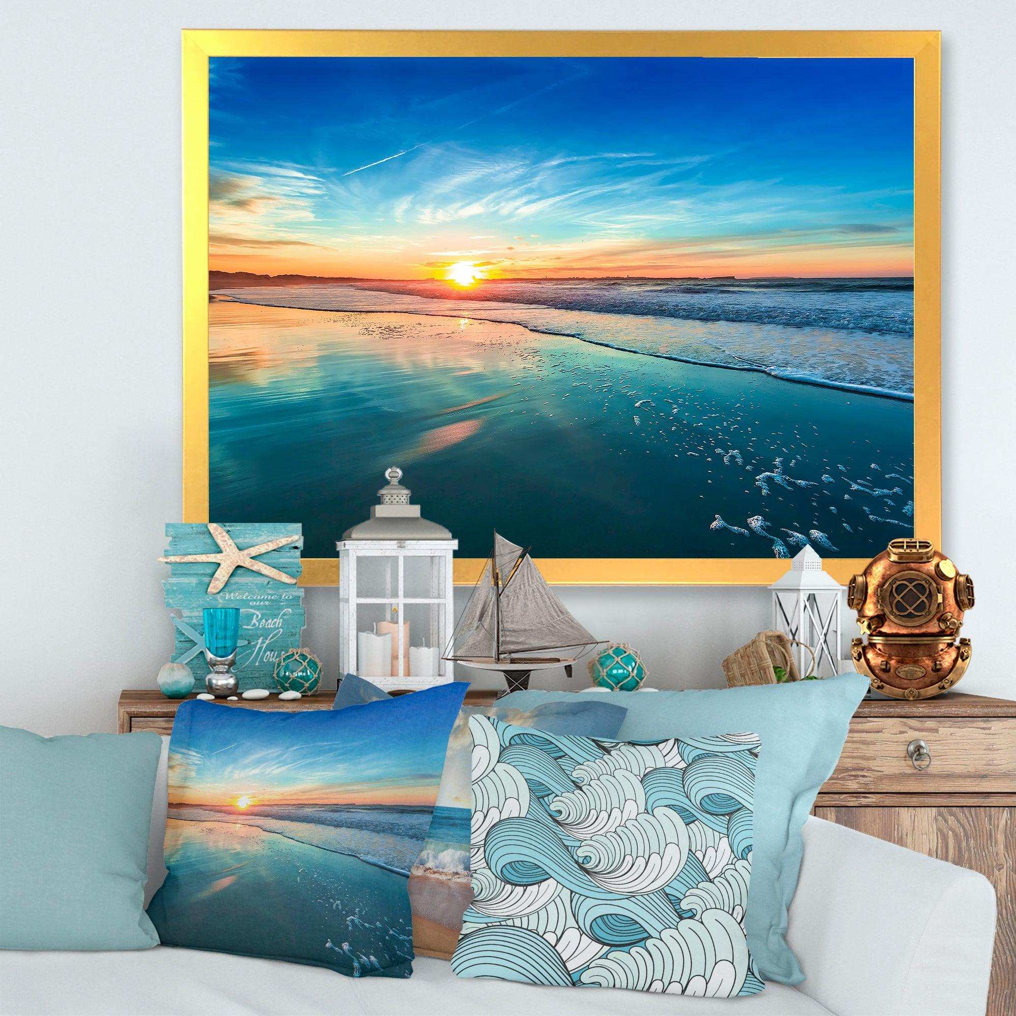 Blue Seashore with Distant Sunset