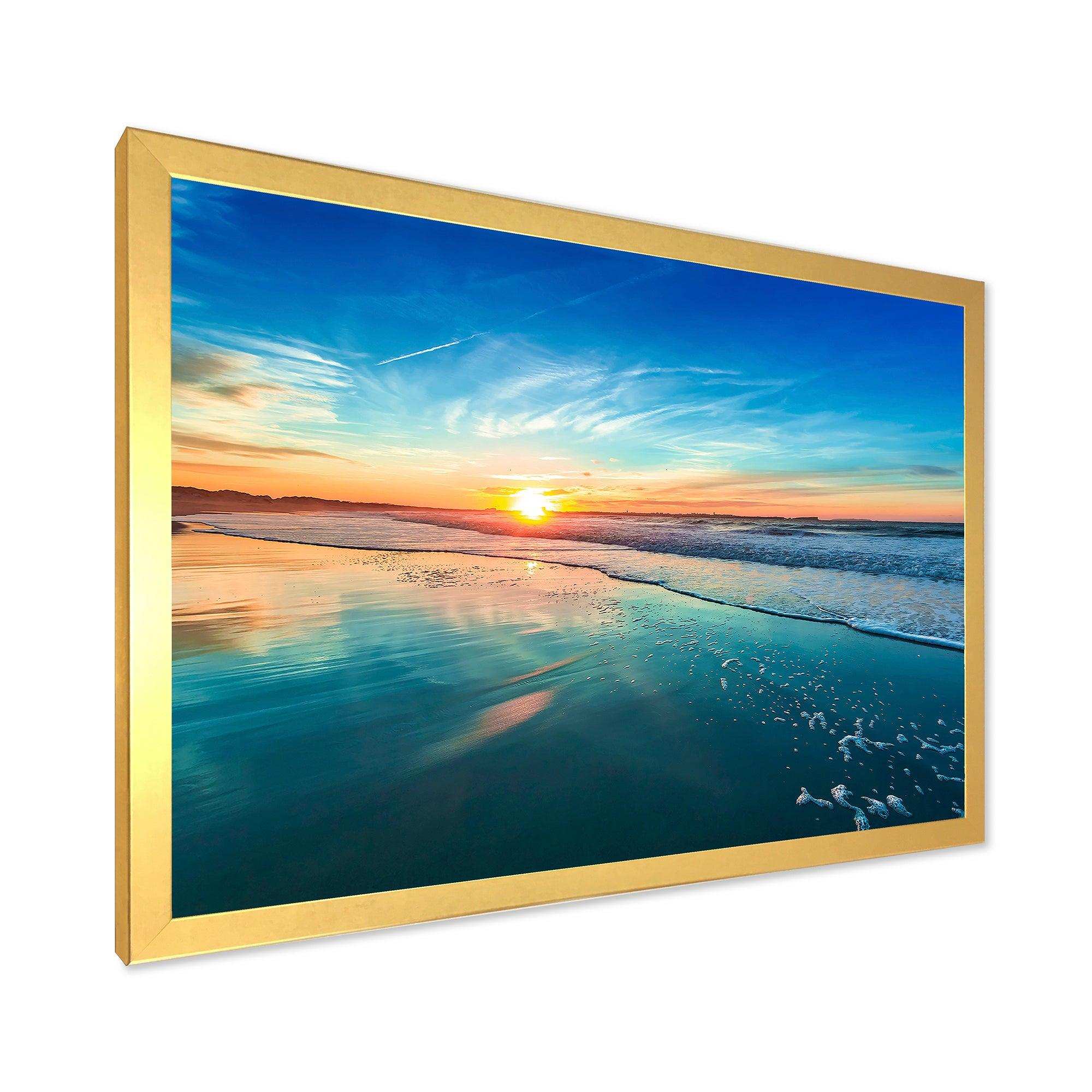 Blue Seashore with Distant Sunset