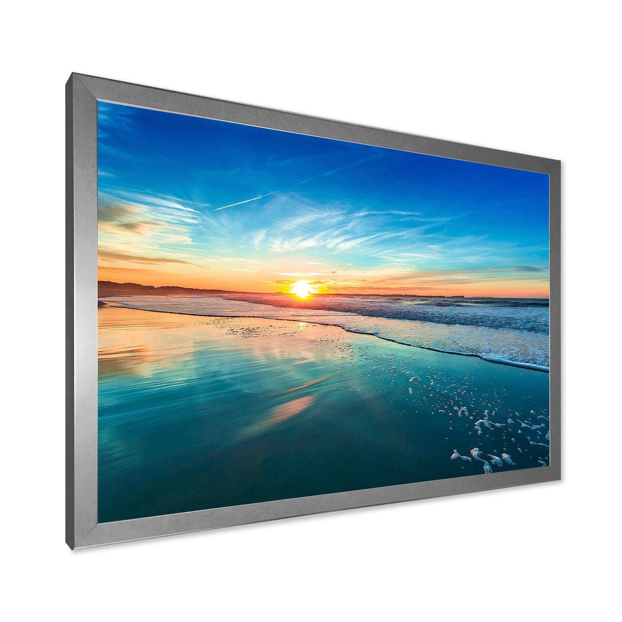 Blue Seashore with Distant Sunset