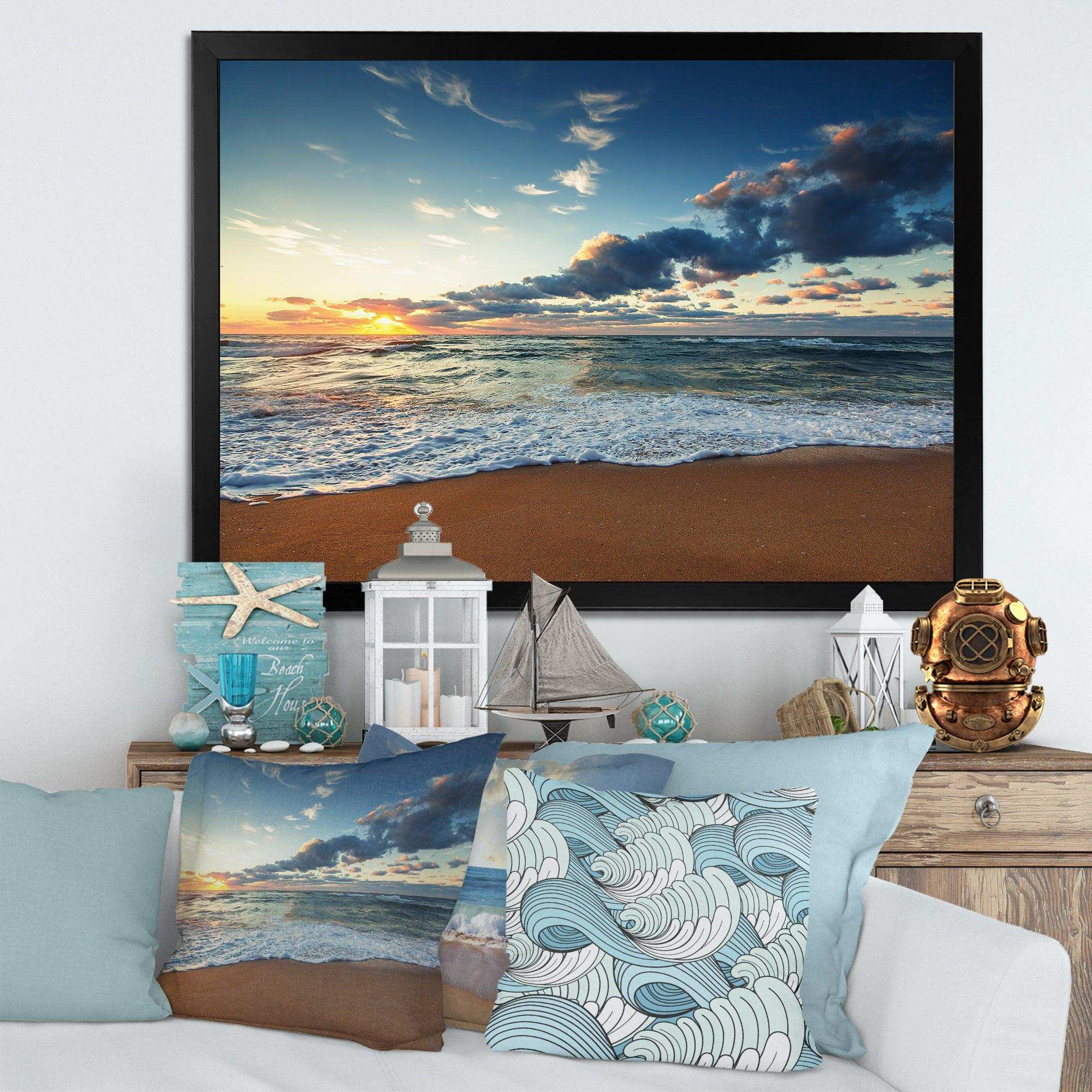 Sunrise and Glowing Waves in Ocean