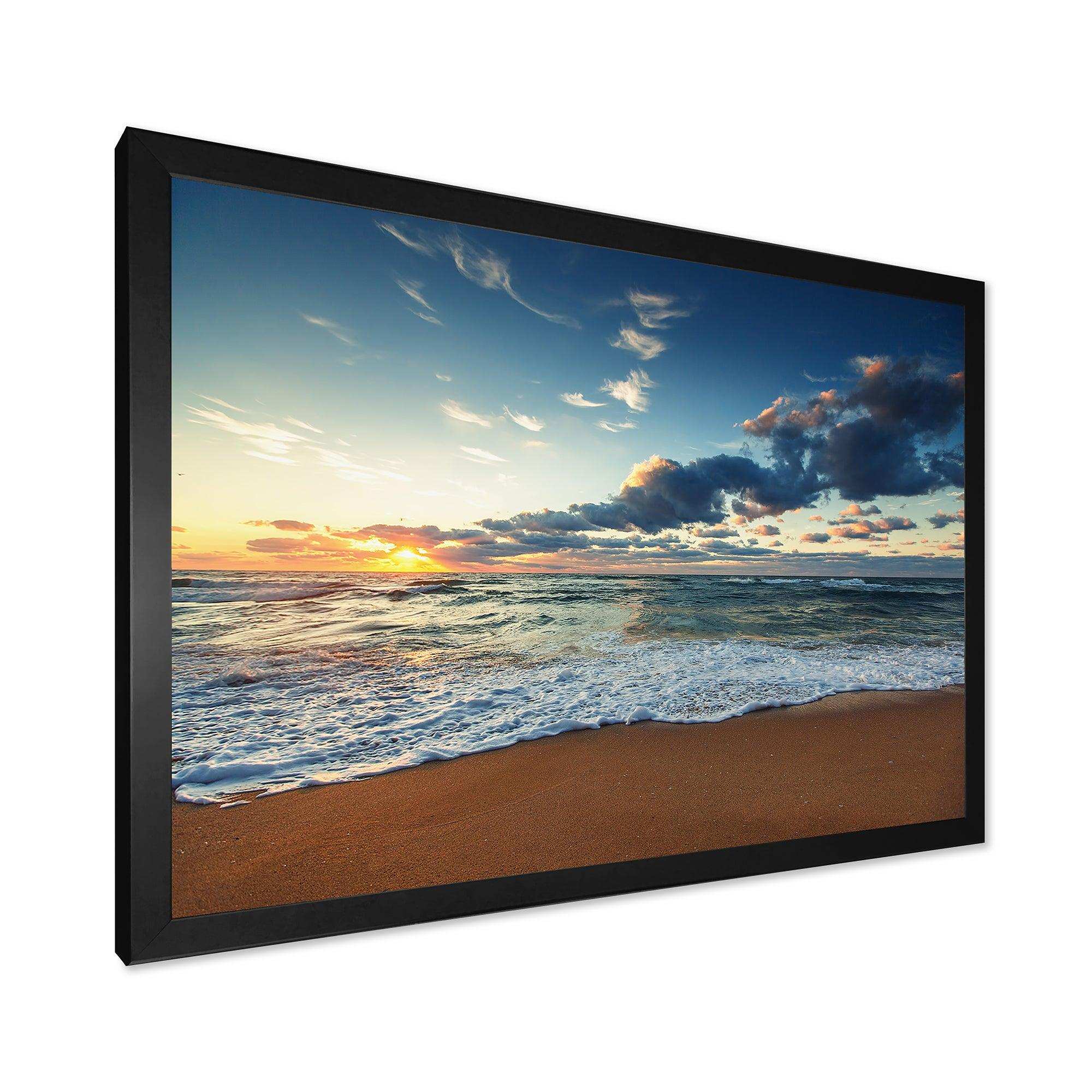 Sunrise and Glowing Waves in Ocean