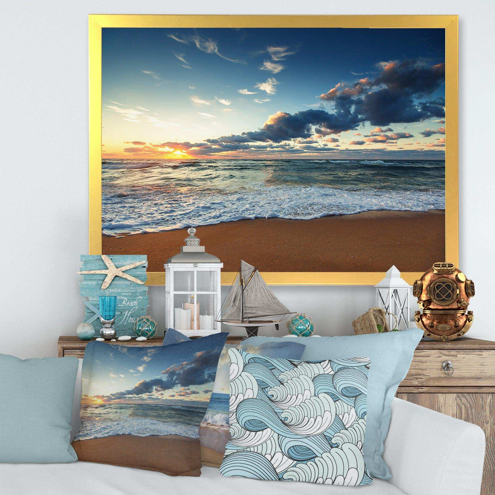 Sunrise and Glowing Waves in Ocean