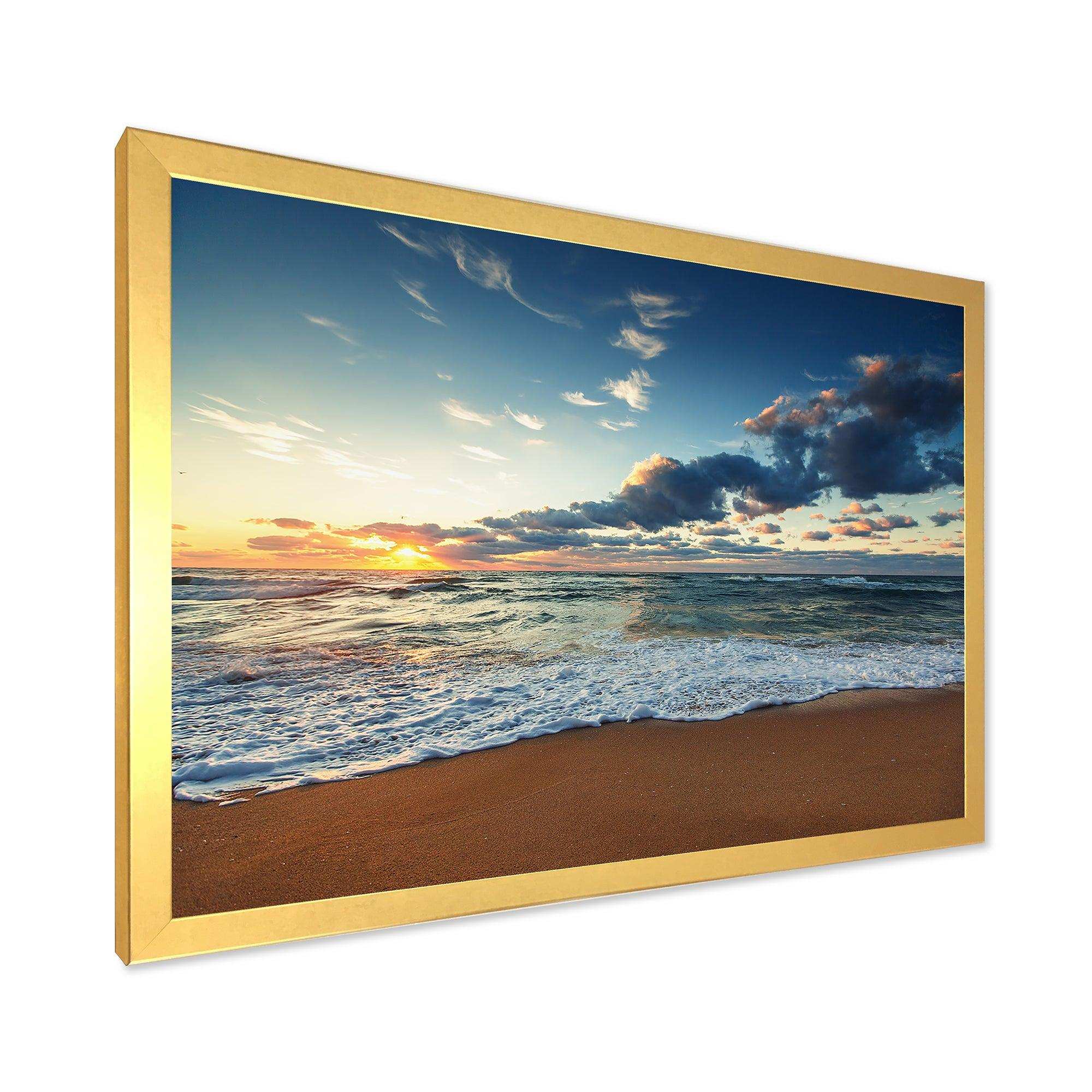 Sunrise and Glowing Waves in Ocean