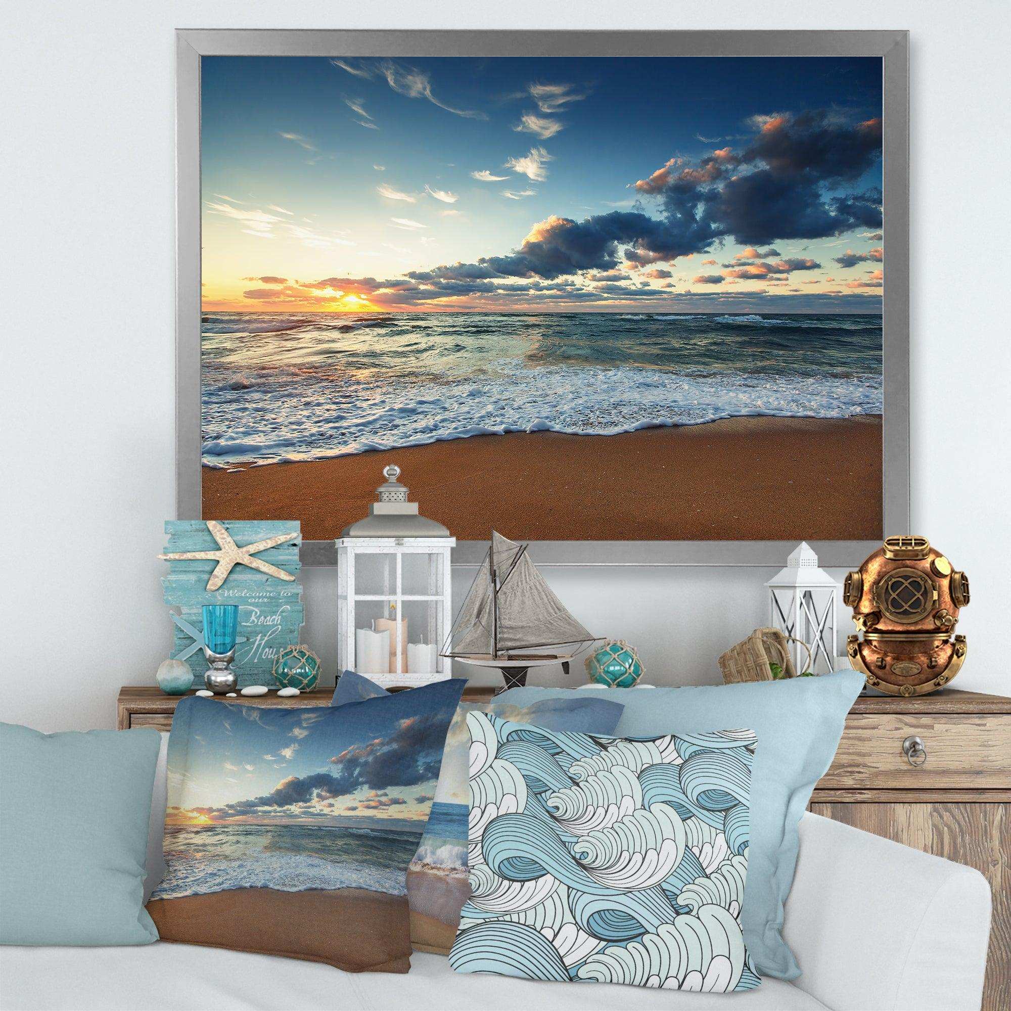 Sunrise and Glowing Waves in Ocean