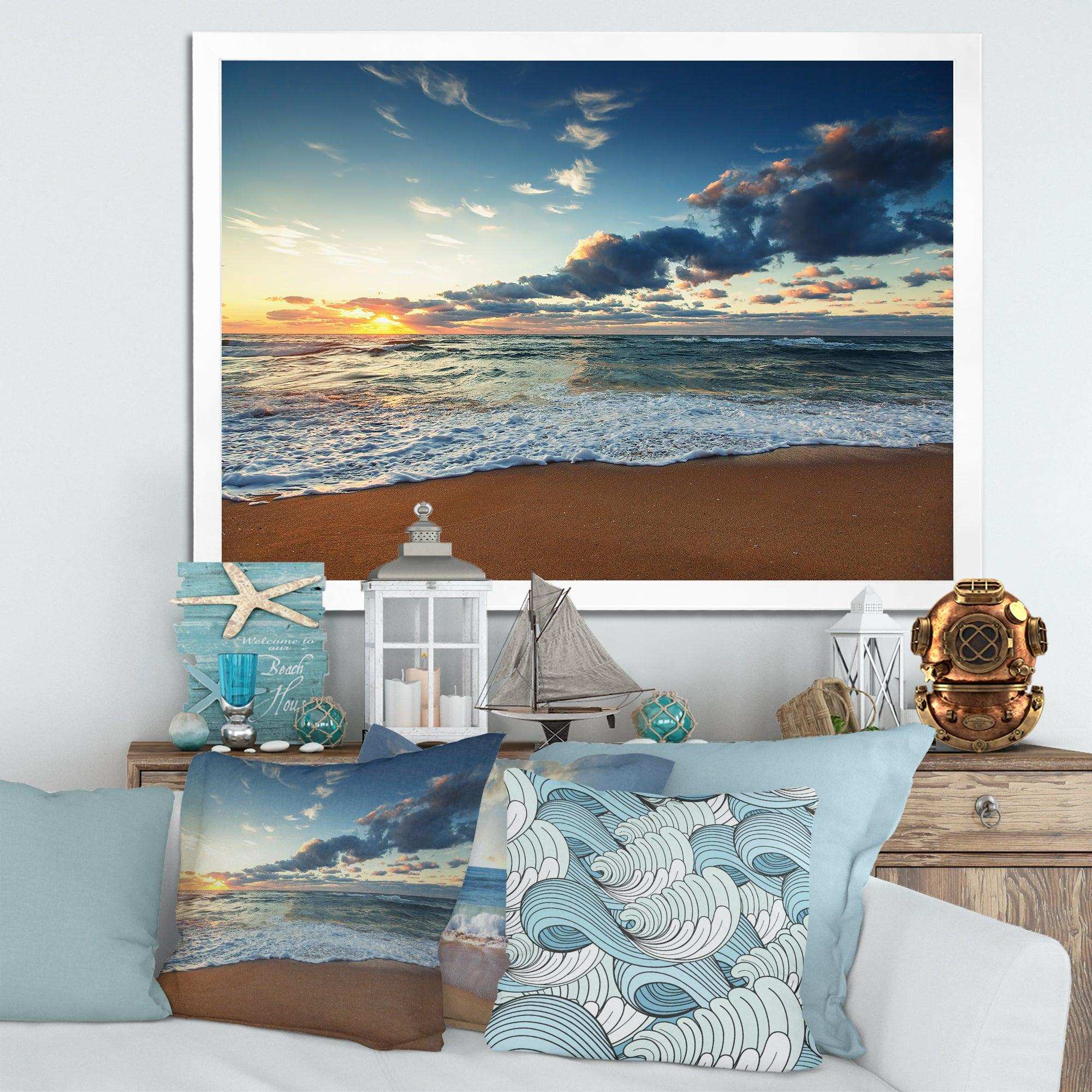 Sunrise and Glowing Waves in Ocean