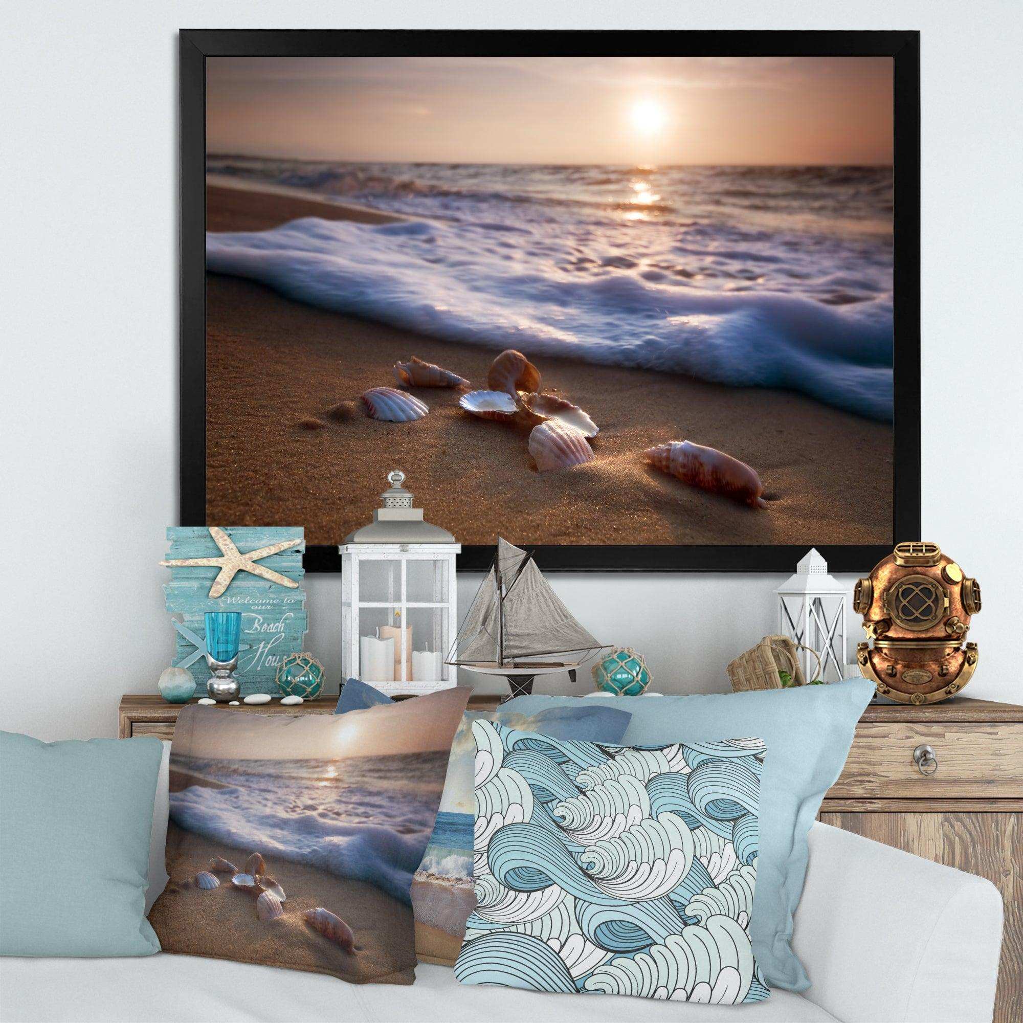 Waves Approaching Seashells on Sand