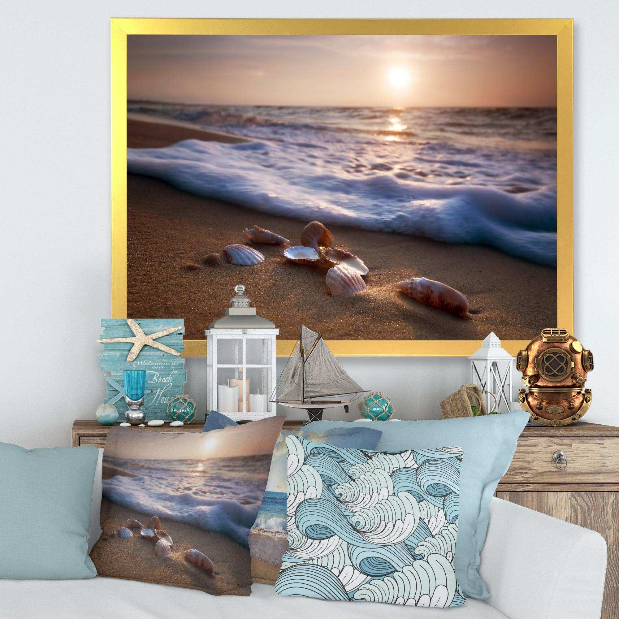 Waves Approaching Seashells on Sand
