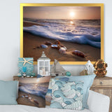Waves Approaching Seashells on Sand