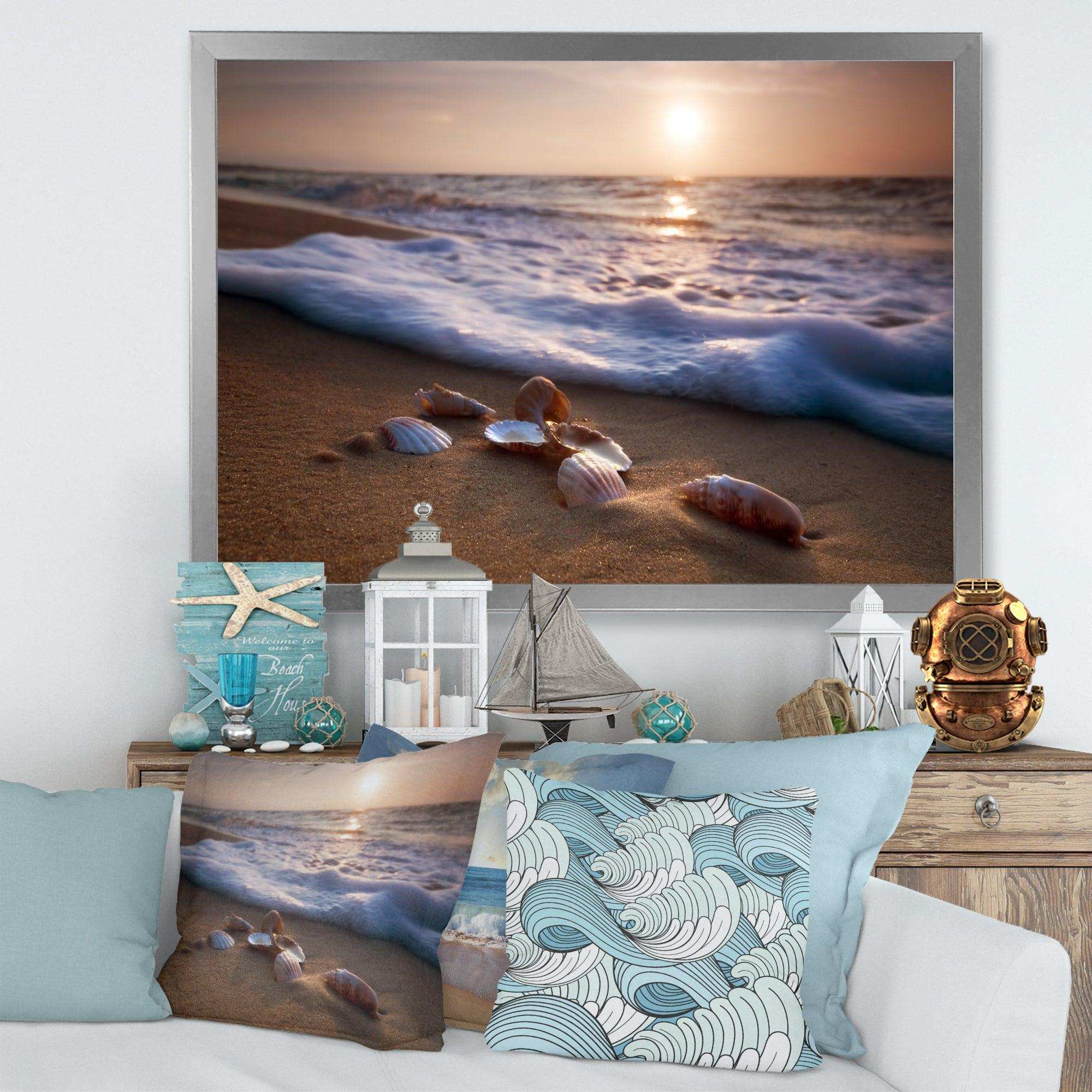 Waves Approaching Seashells on Sand