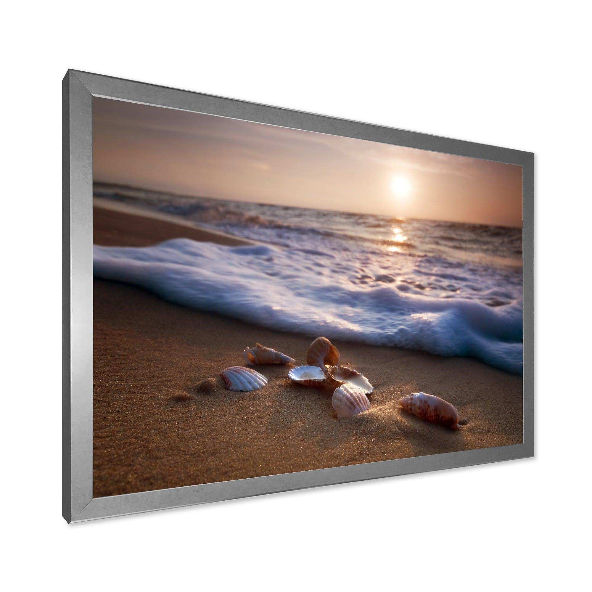 Waves Approaching Seashells on Sand