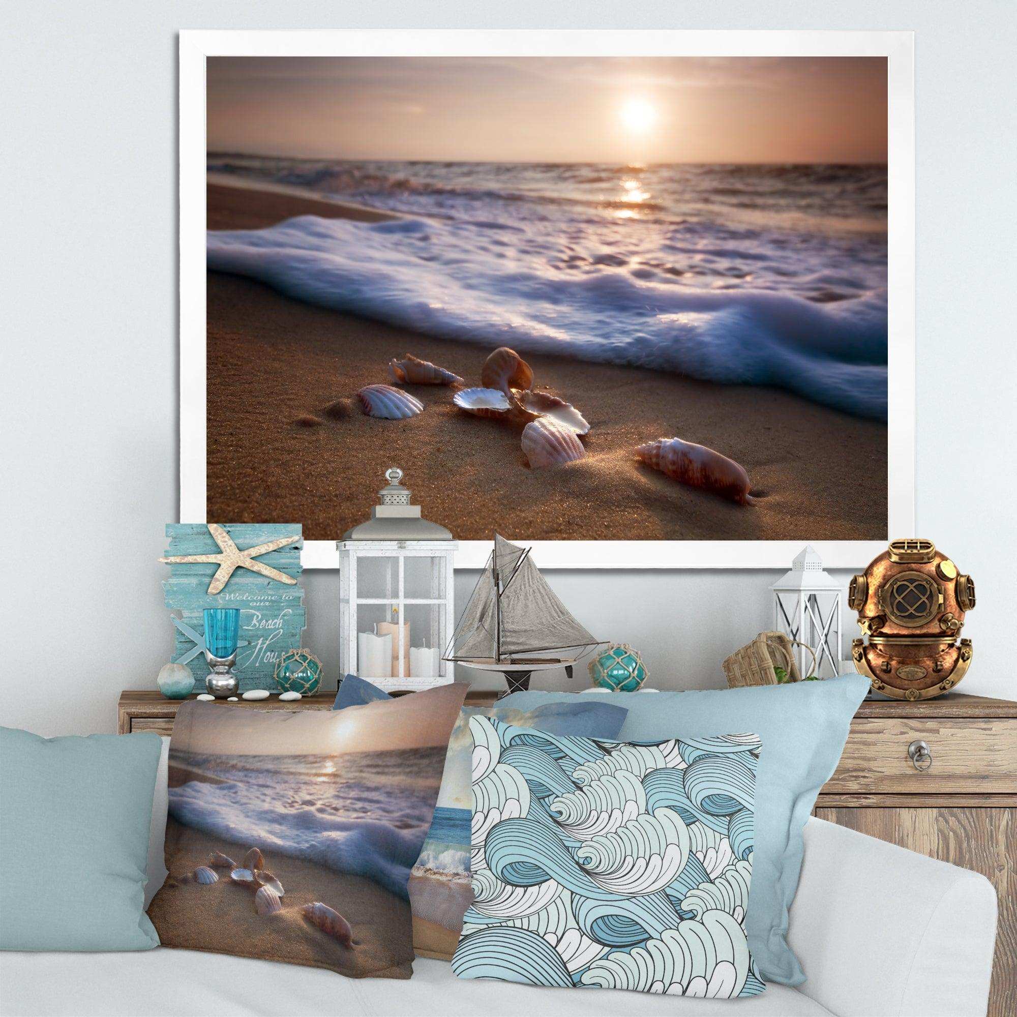 Waves Approaching Seashells on Sand