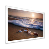 Waves Approaching Seashells on Sand