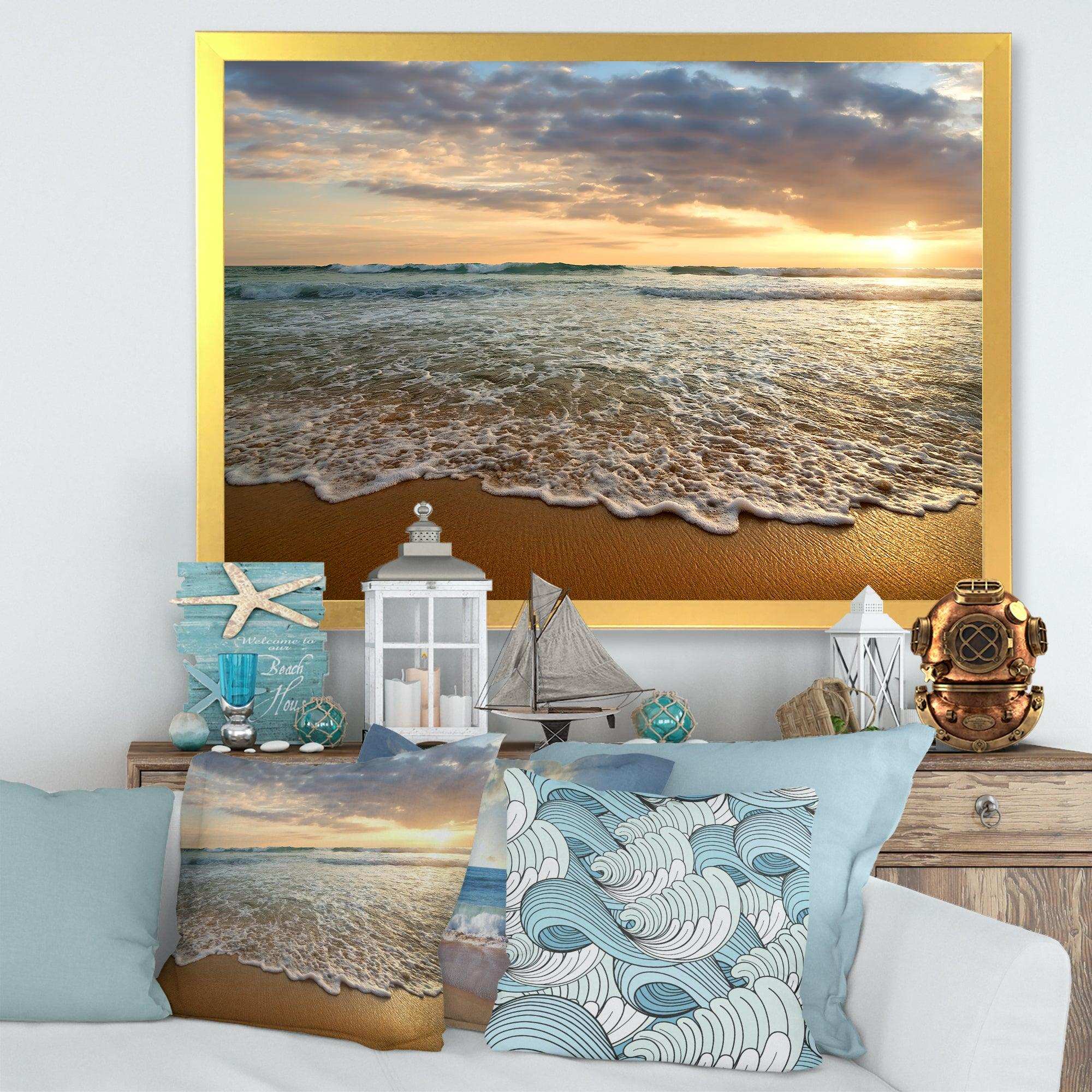 Bright Cloudy Sunset in Calm Ocean