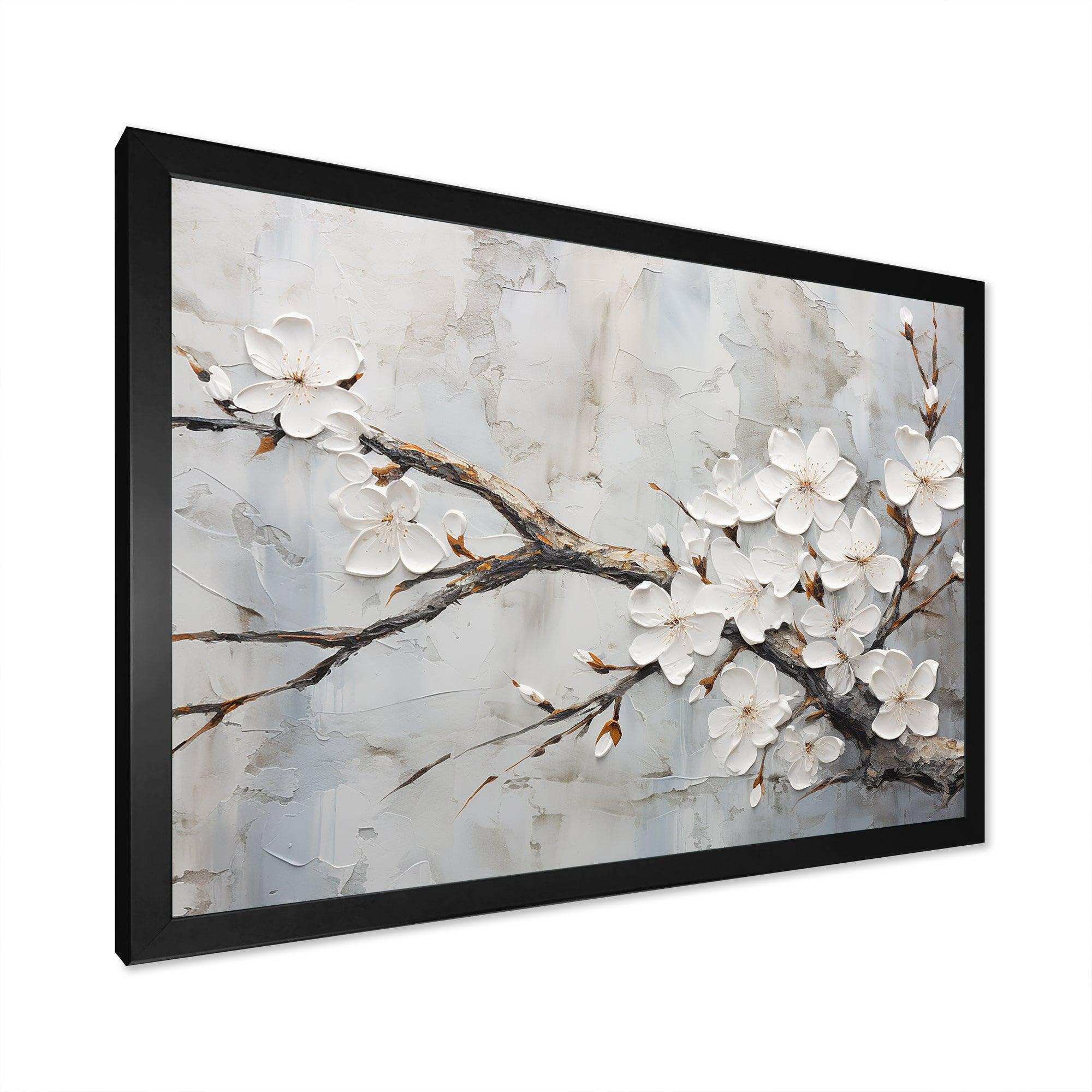 Minimalism White And Grey Cherry Blossom - Floral Canvas Wall Art