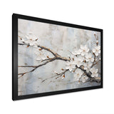 Minimalism White And Grey Cherry Blossom - Floral Canvas Wall Art
