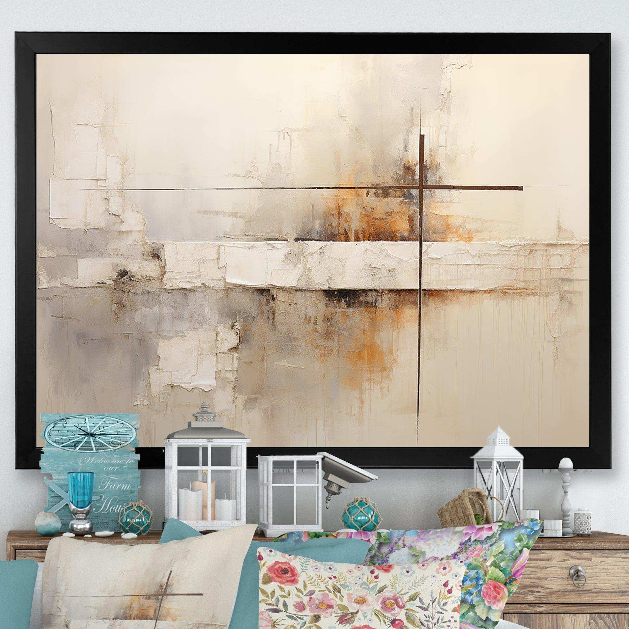 Beige Christianity Cross Of Jessus I - Spiritual Canvas Wall Art