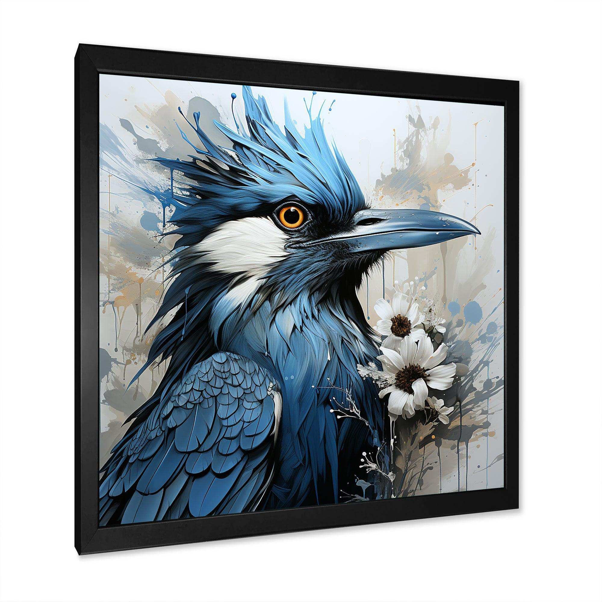 Blue And Black Blue Jay Bird - Animals Canvas Wall Art