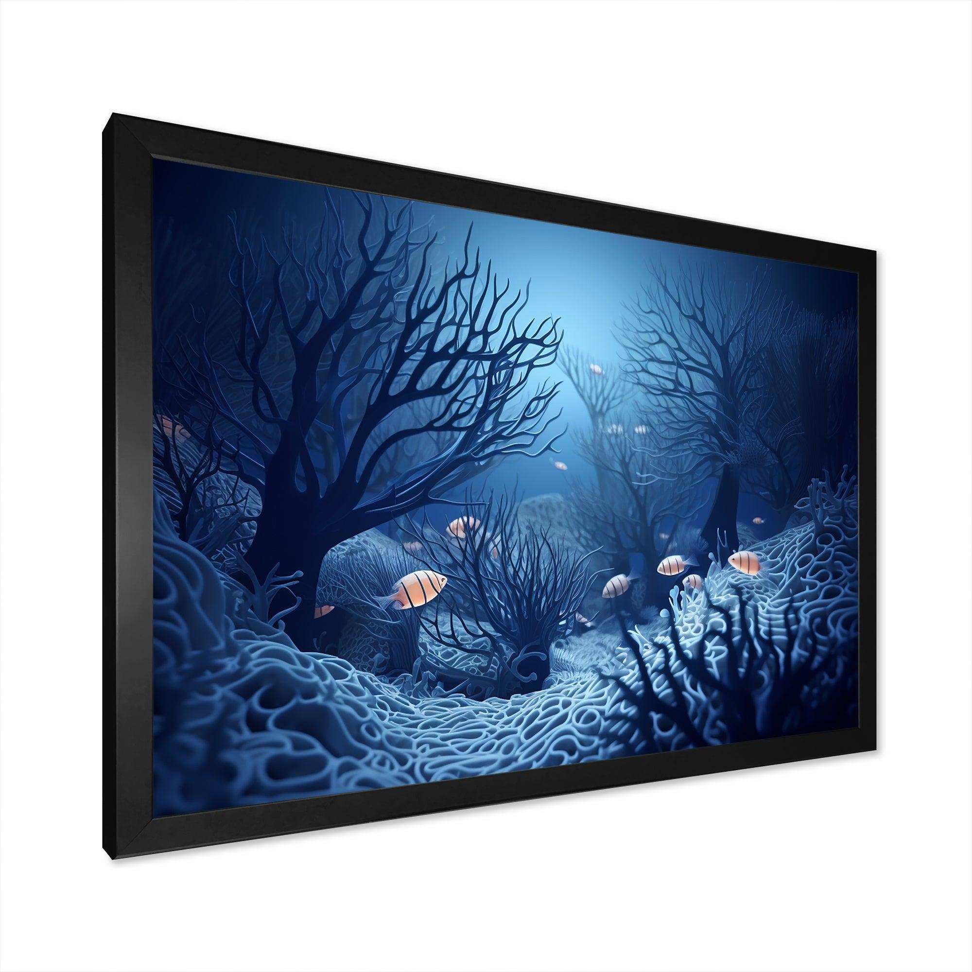 Blue And Black Underwater World - Animals Canvas Wall Art