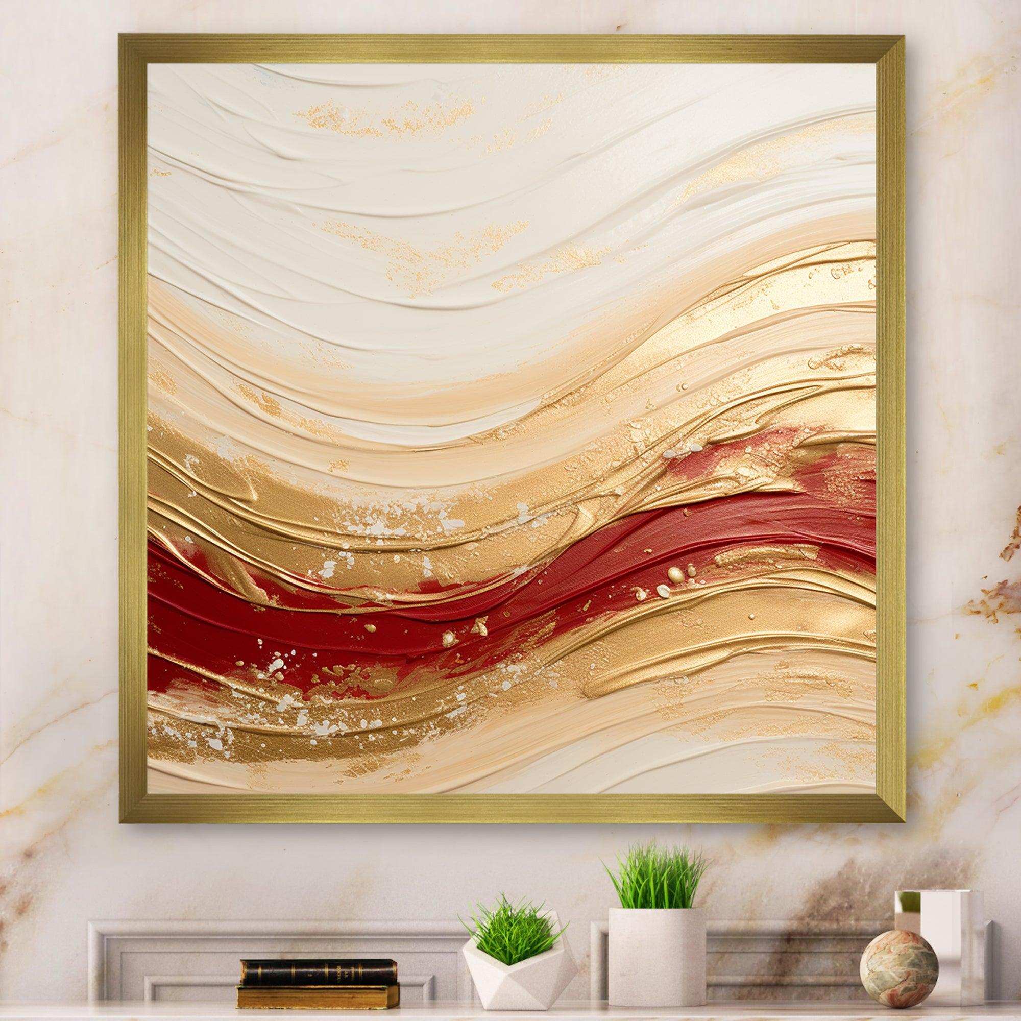 Gold And Red Soft Wave Fusion - Abstract Canvas Wall Art