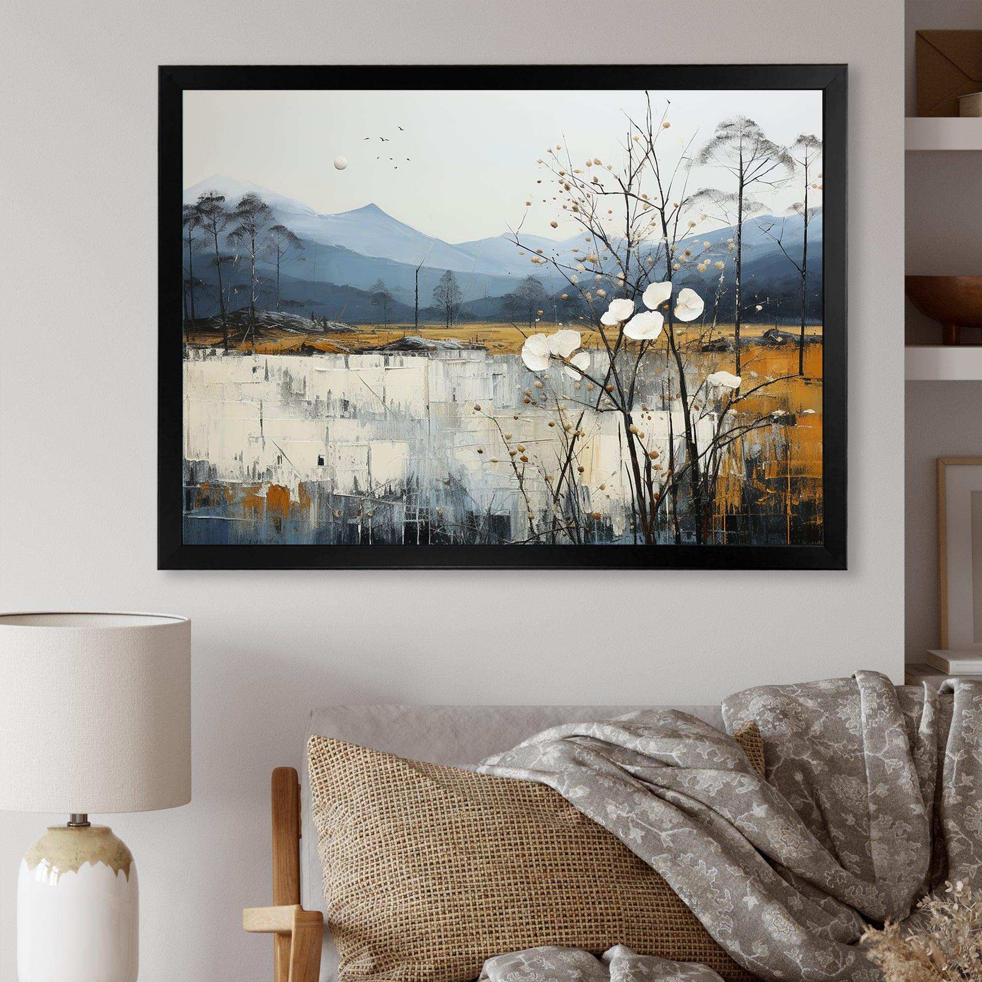 Minimalism Beige And Blue Countryside IV - Landscapes Canvas Wall Art
