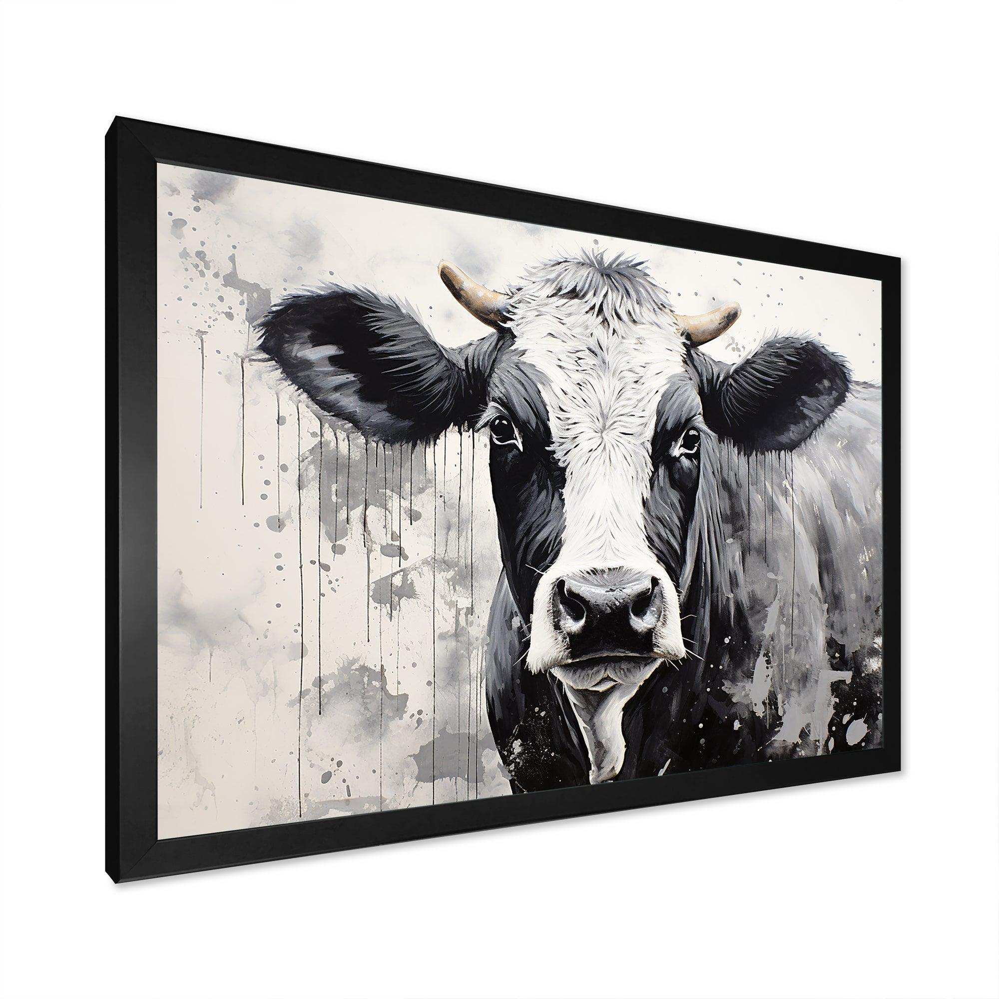 Minimalism Black And White Cow - Animals Canvas Wall Art