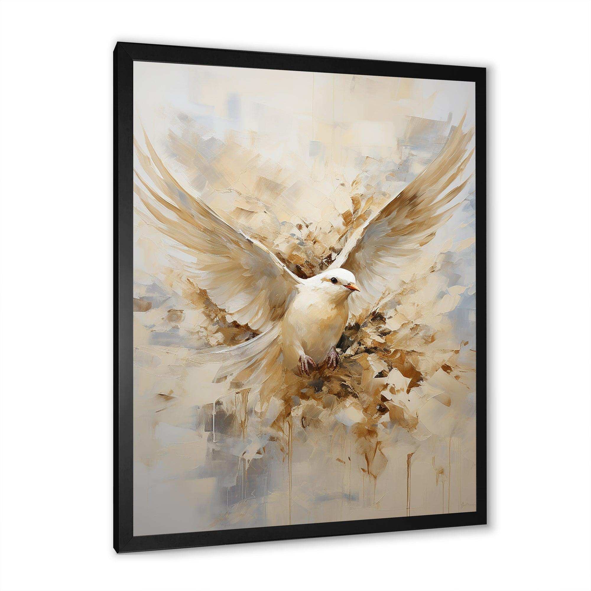 Minimalism Beige And Gold Dove I - Animals Canvas Wall Art