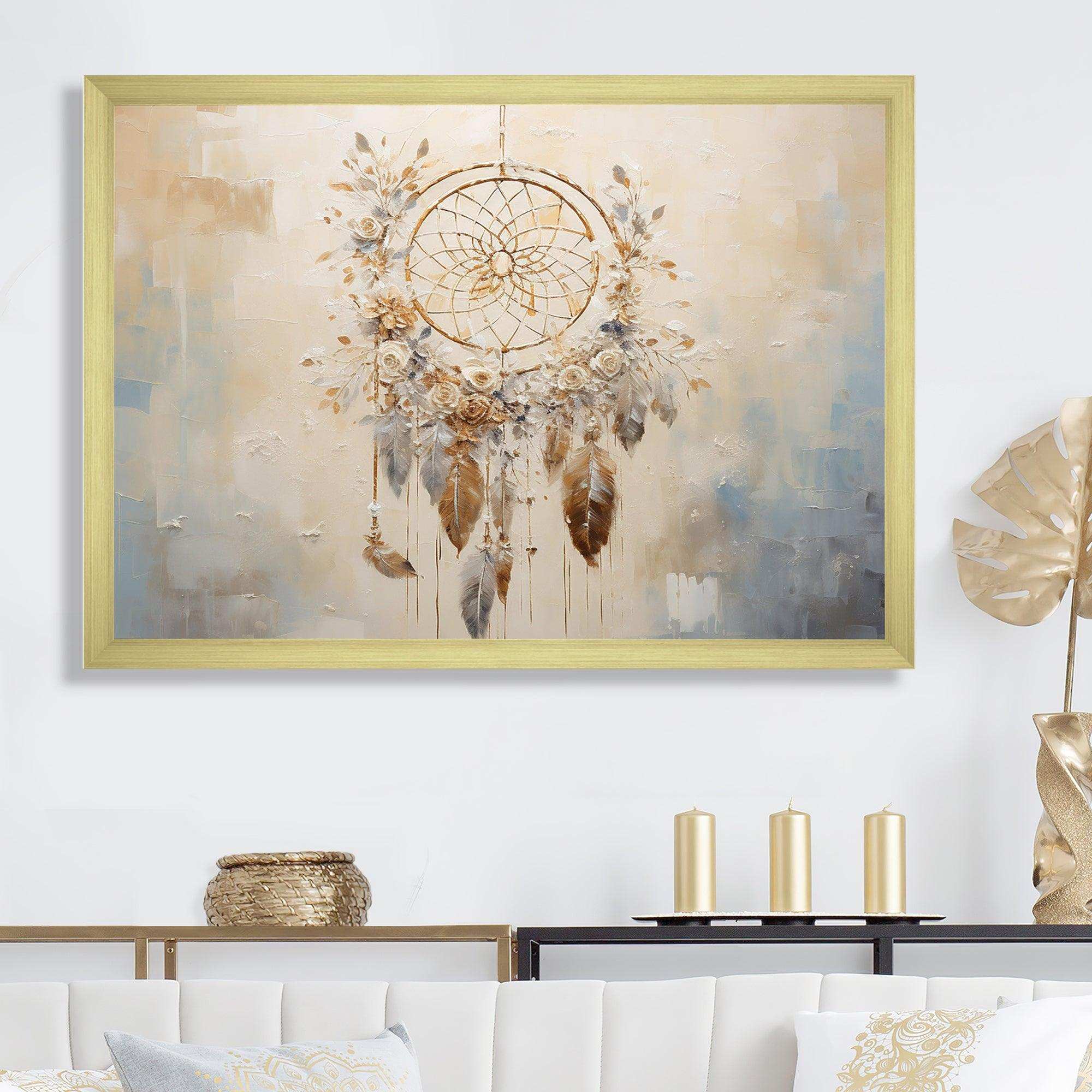 Beige And Grey Threads Of Dreams Dreamcatcher - Spiritual Canvas Wall Art