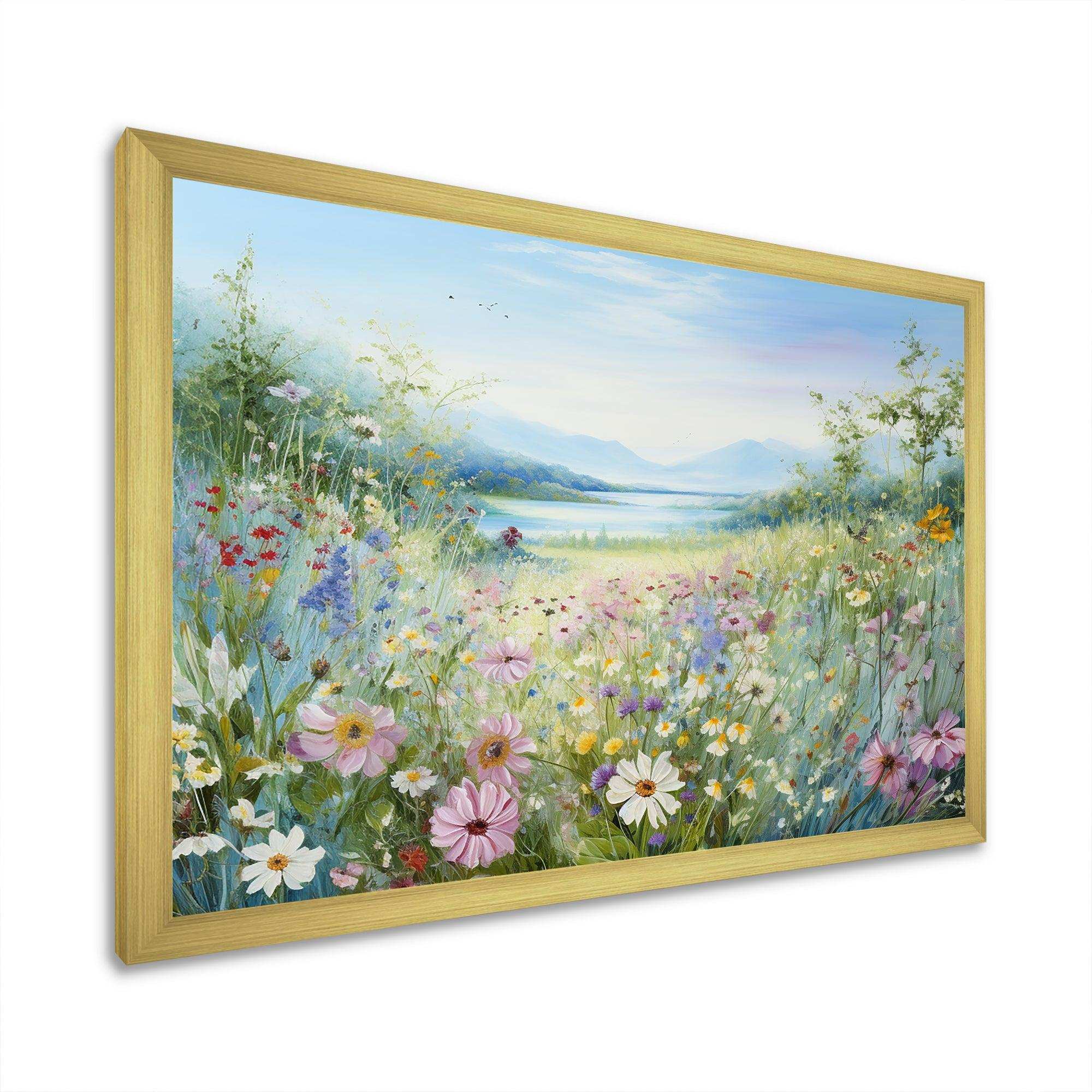Simplity Wreath Green Flower Field - Floral Canvas Wall Art