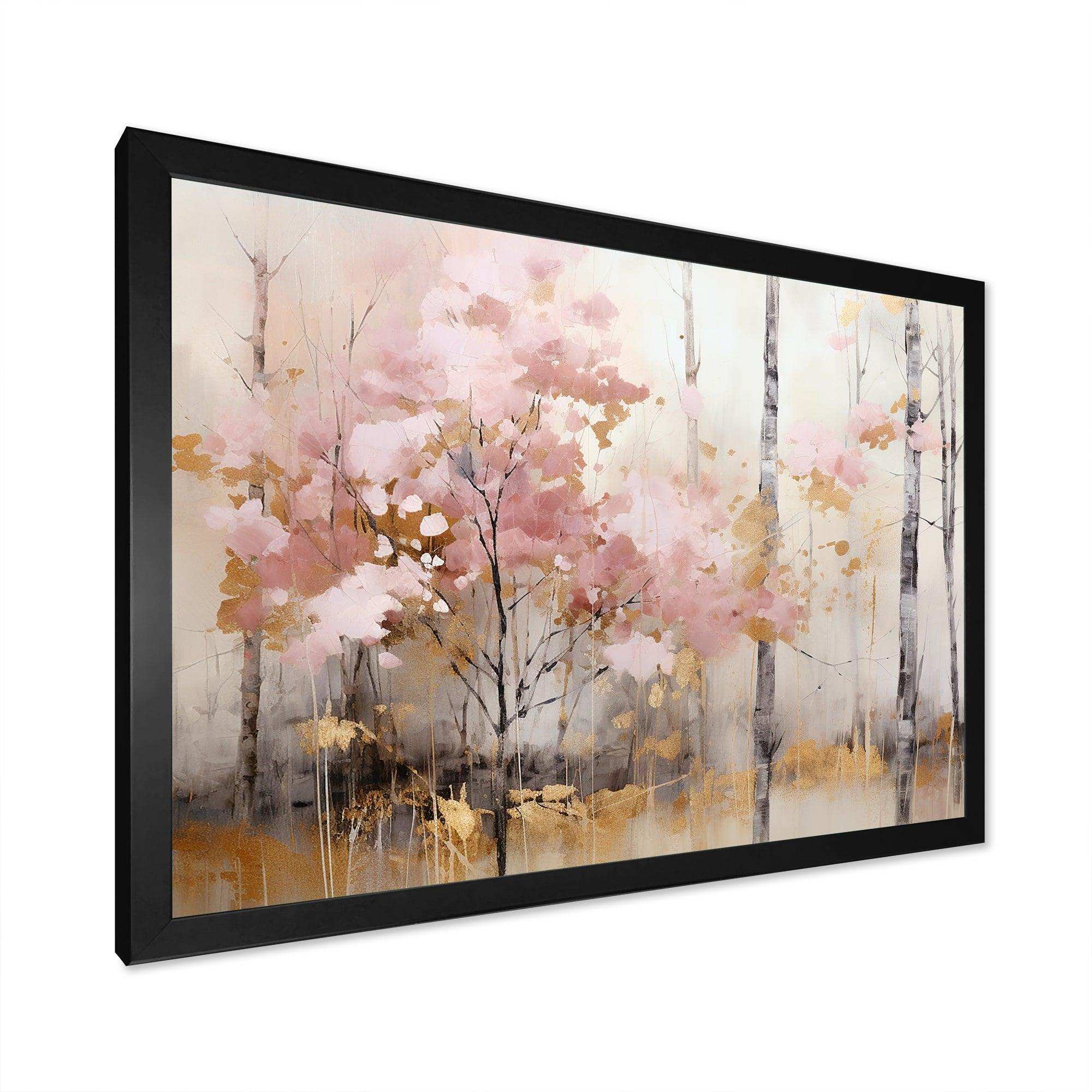 Minimalism Pink And Gold Forest - Landscapes Canvas Wall Art