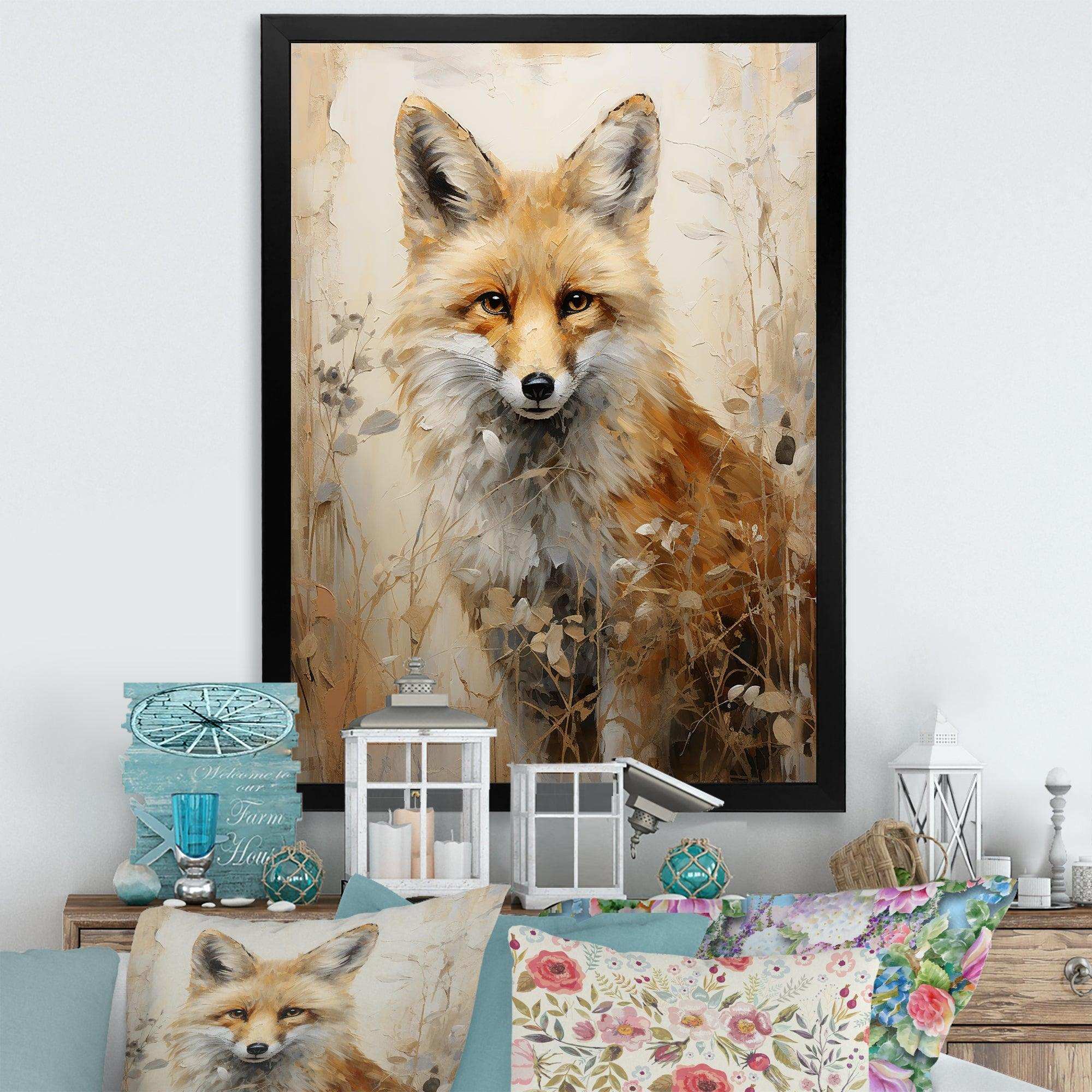 Minimalism Fox Portrait In Forest - Animals Canvas Wall Art
