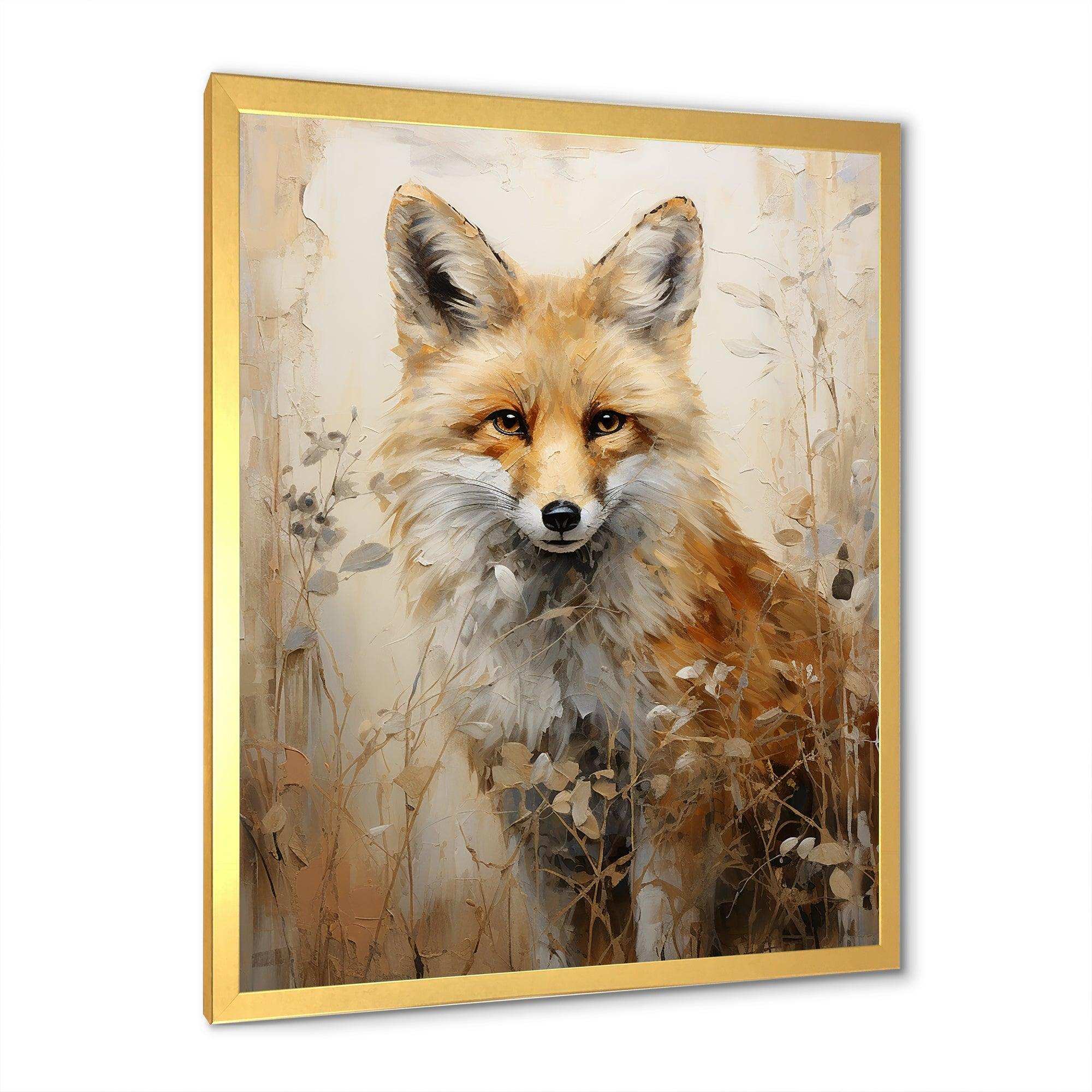 Minimalism Fox Portrait In Forest - Animals Canvas Wall Art