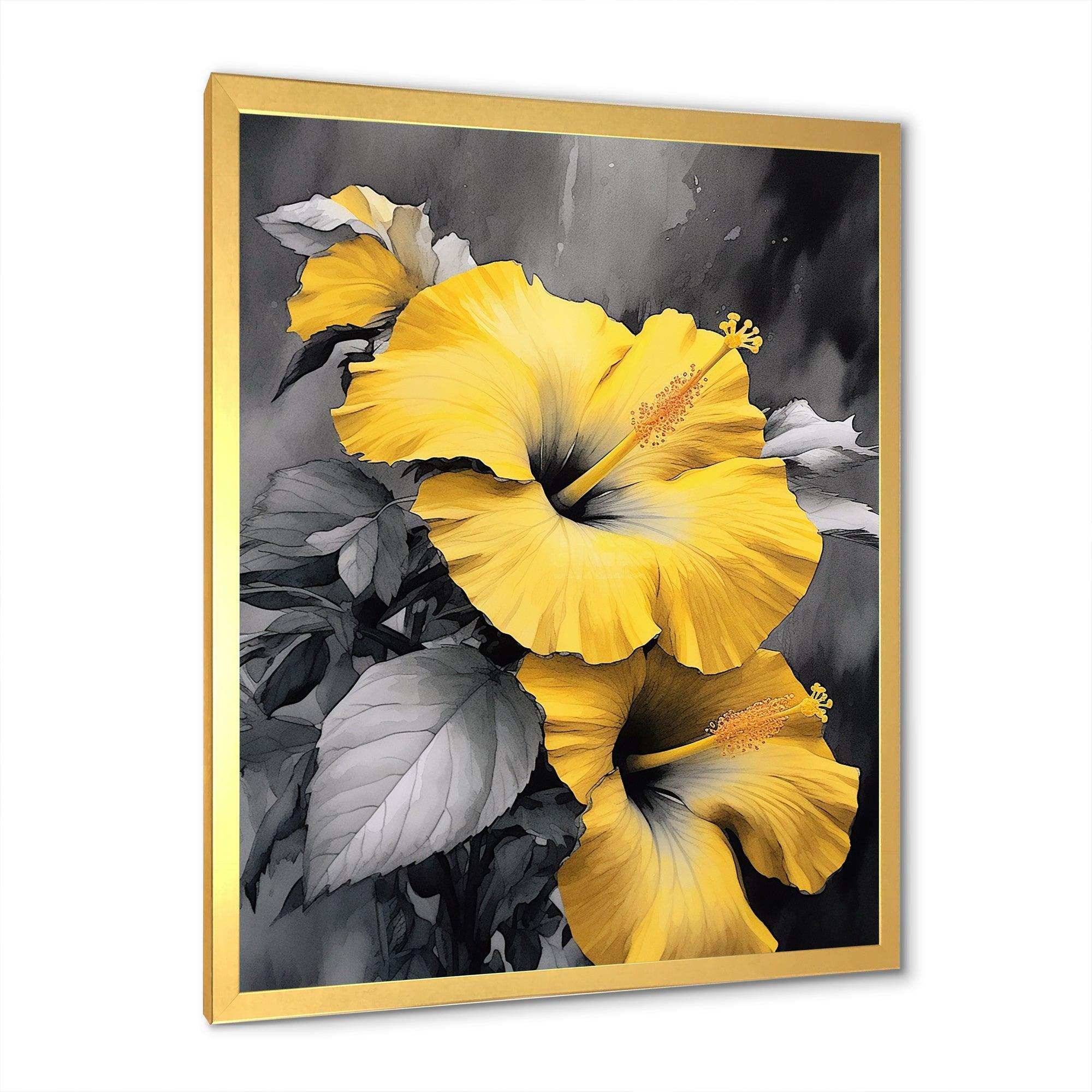 Yellow And Grey Hibiscus Serenade I - Floral Canvas Wall Art