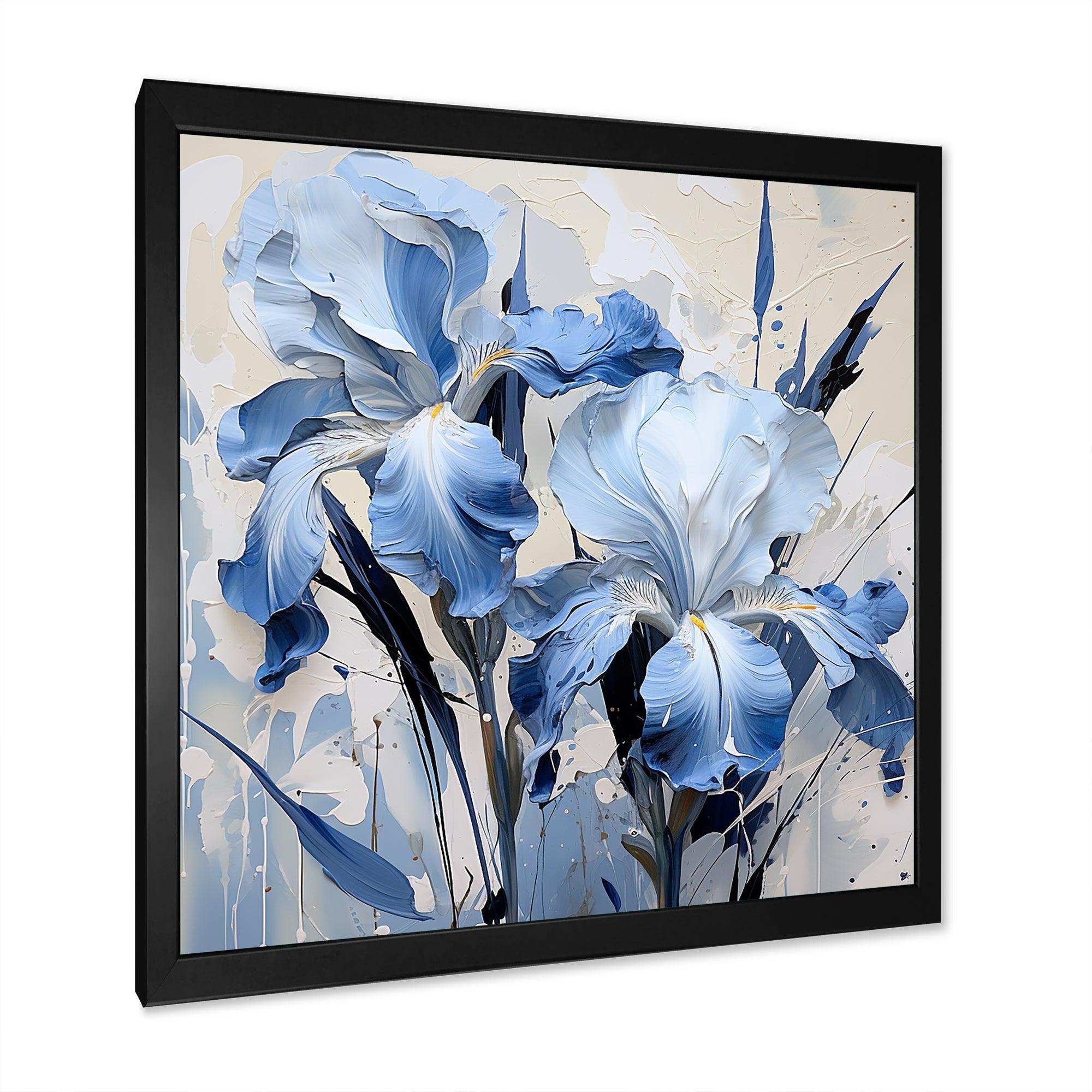 Blue And White Garden Of Irises - Floral Canvas Wall Art
