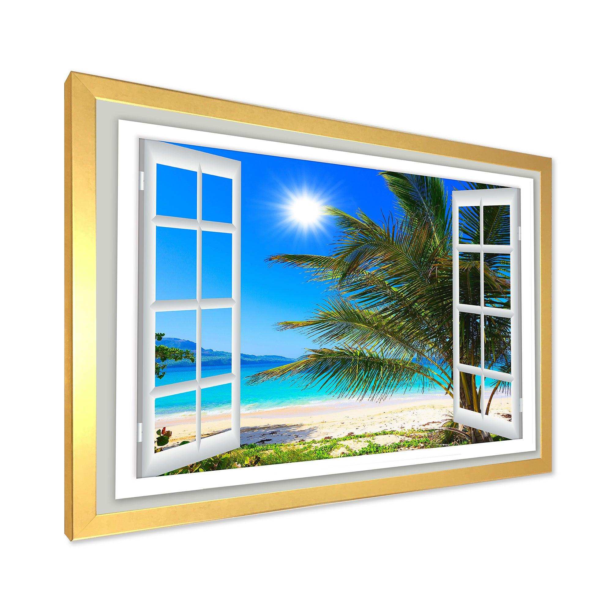 Window Open to Beach with Palm