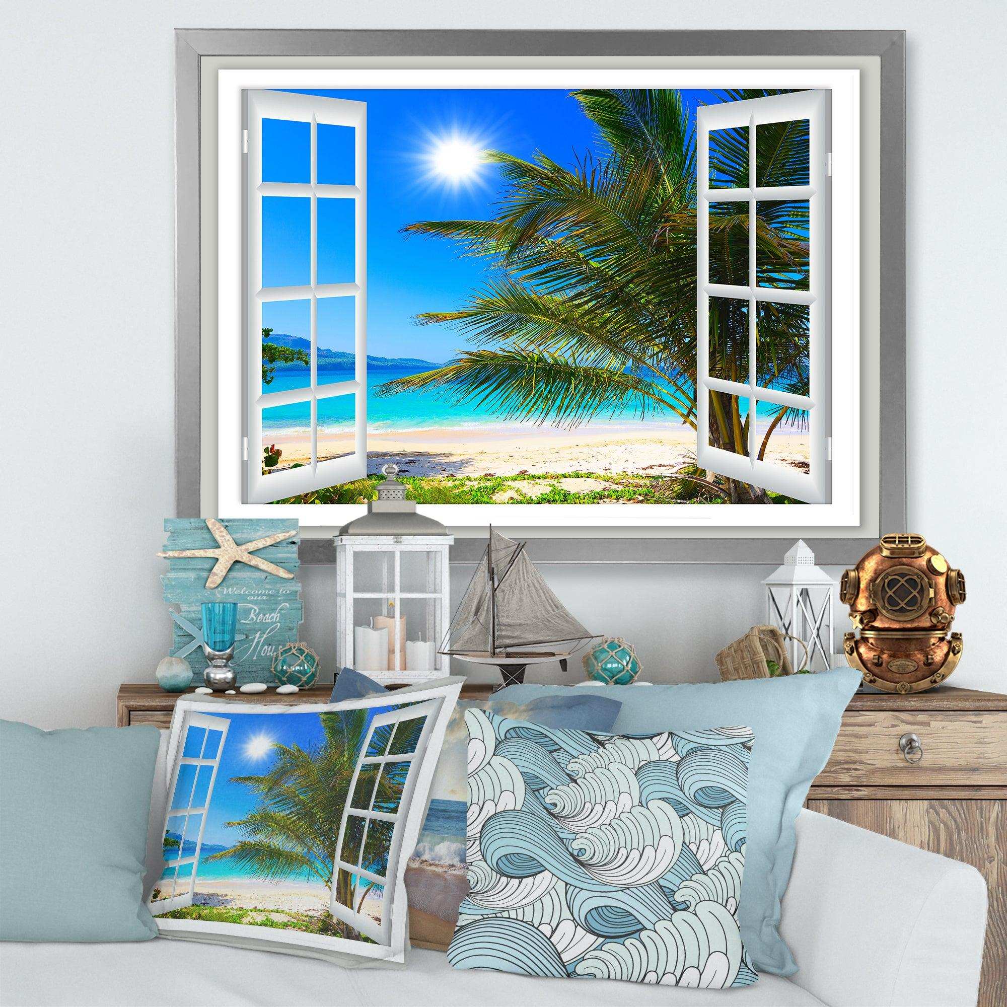 Window Open to Beach with Palm