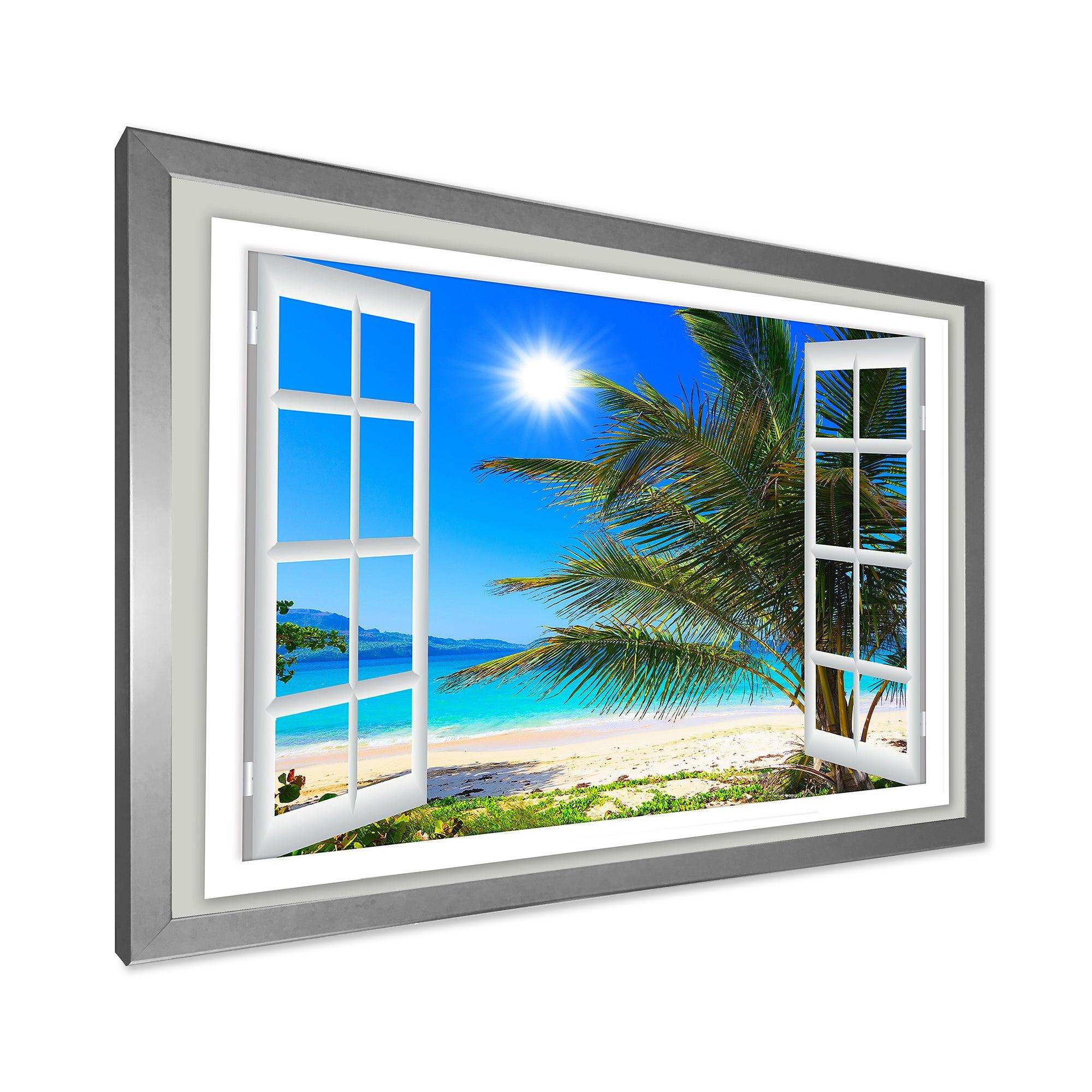 Window Open to Beach with Palm