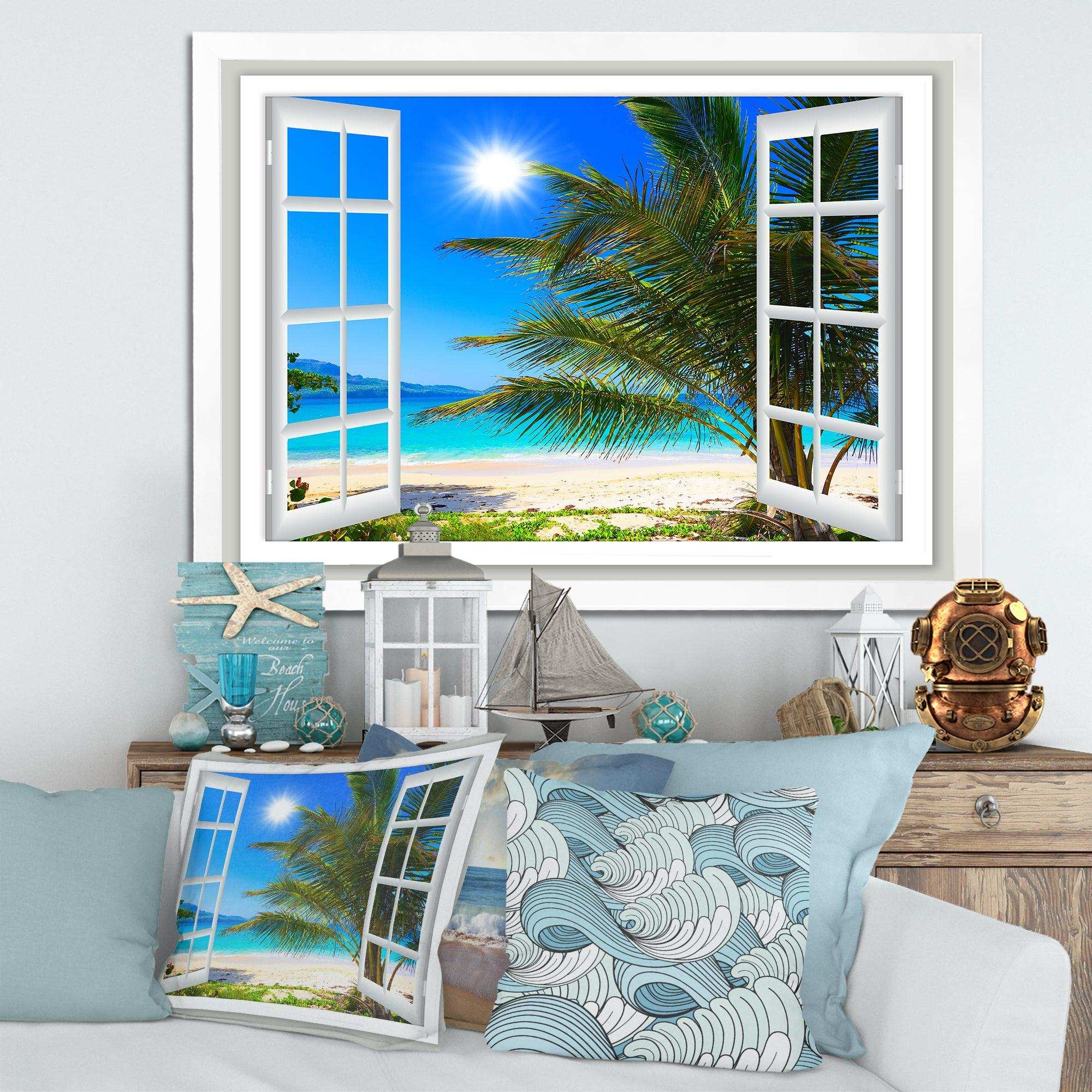Window Open to Beach with Palm
