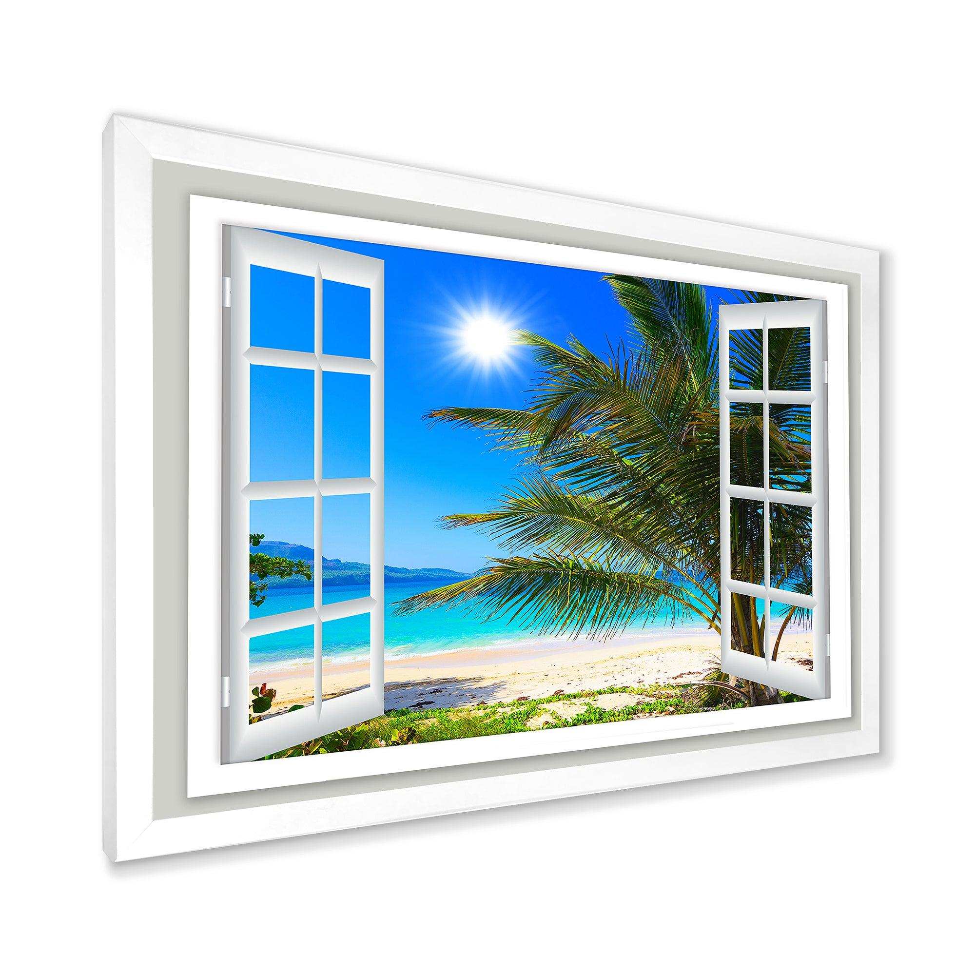 Window Open to Beach with Palm