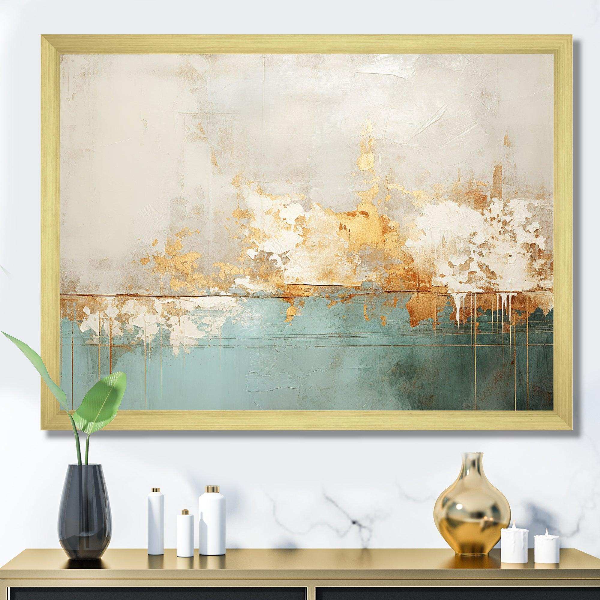 Minimalism Gold And Teal Horizon I - Abstract Canvas Wall Art