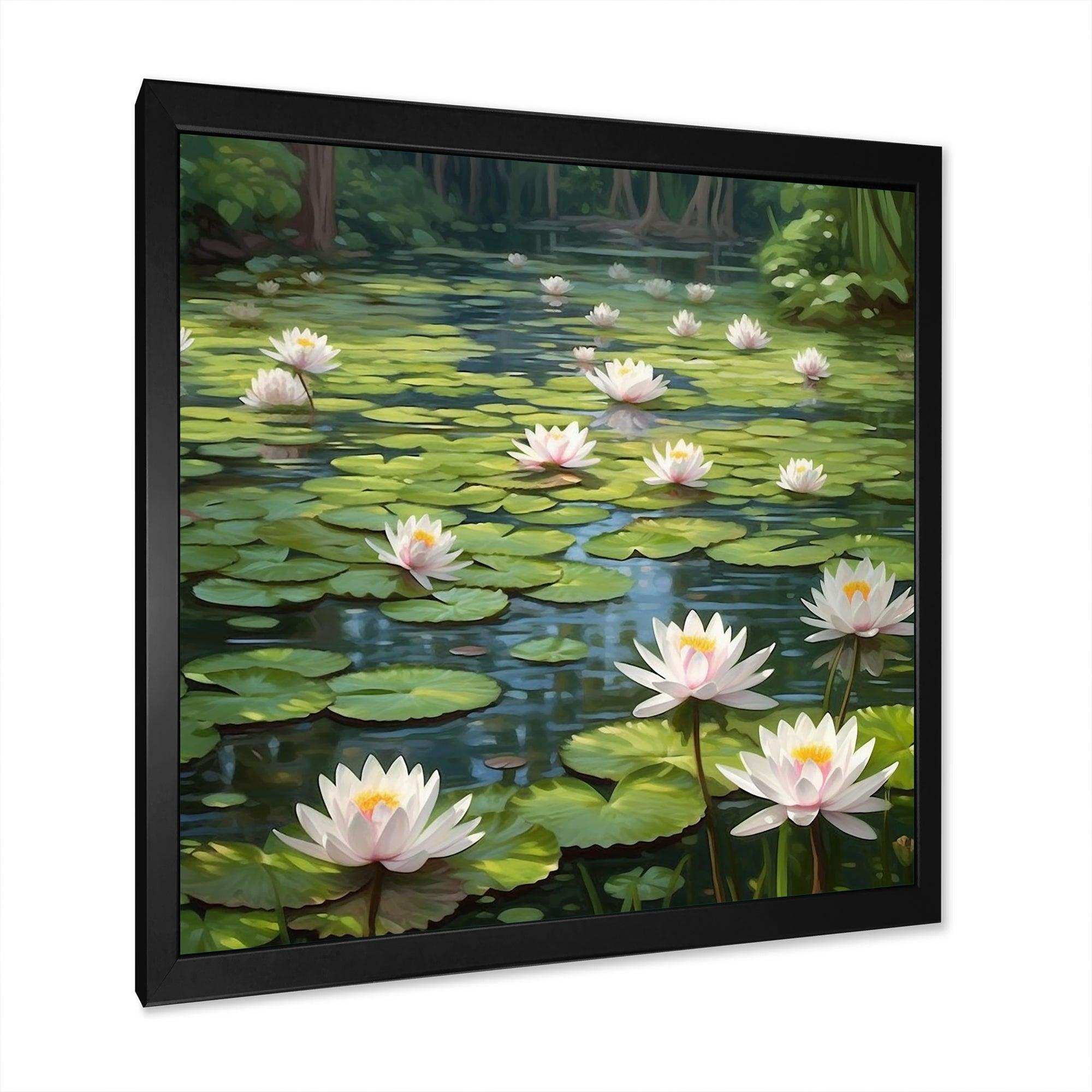Magical Lotus Lily Pad Pond - Floral Canvas Wall Art