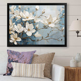 Blue And Gold Painted Magnolias VI - Floral Canvas Wall Art