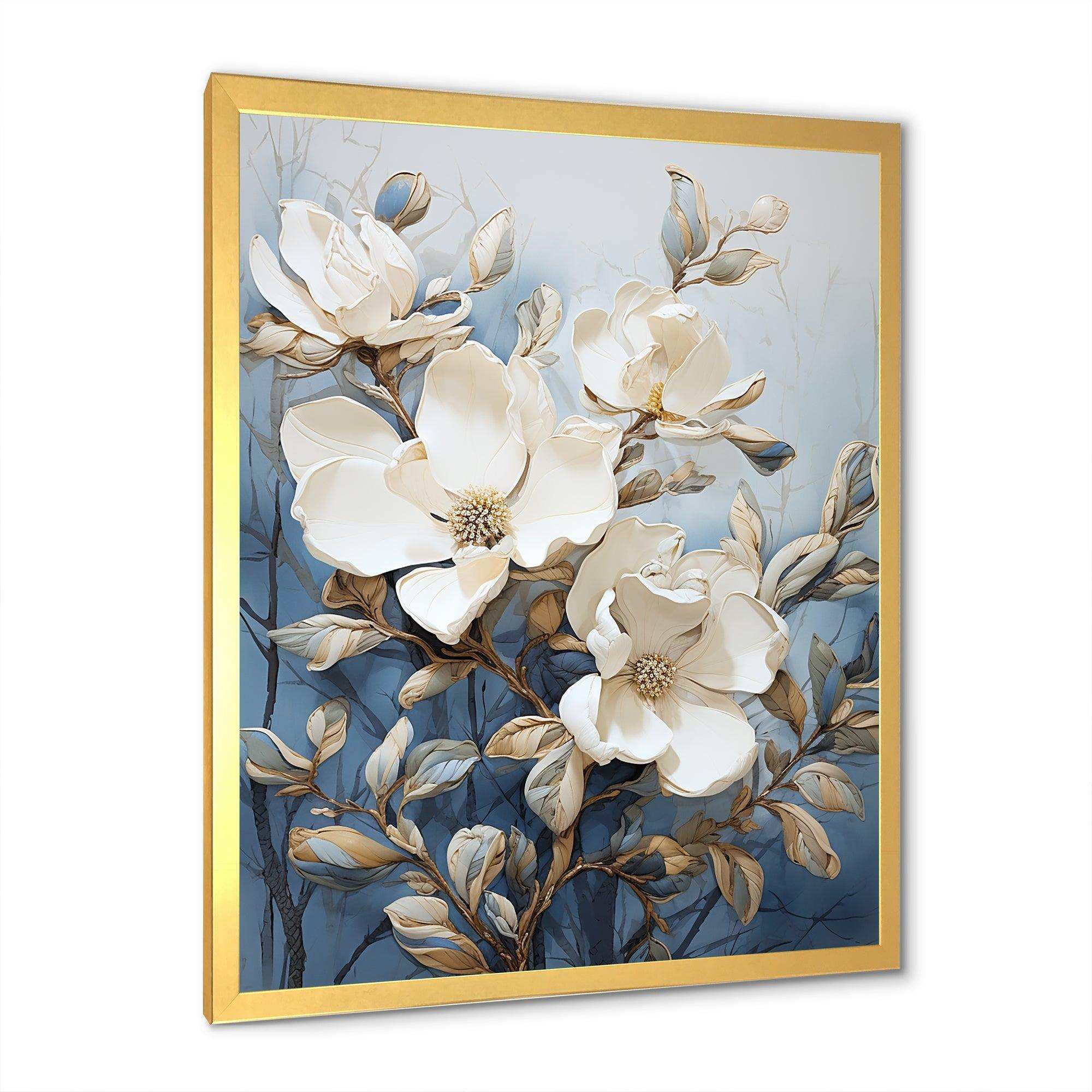 Blue And White Painted Magnolias - Floral Canvas Wall Art