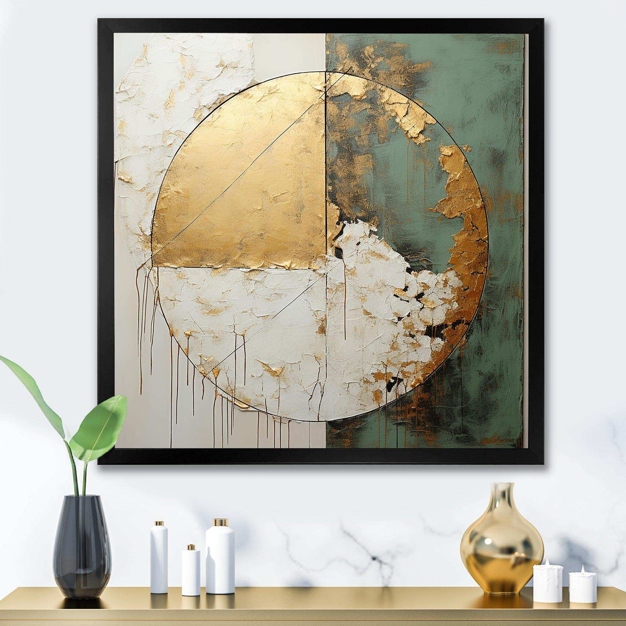 Gold And Green Paint Fusion I - Abstract Canvas Wall Art