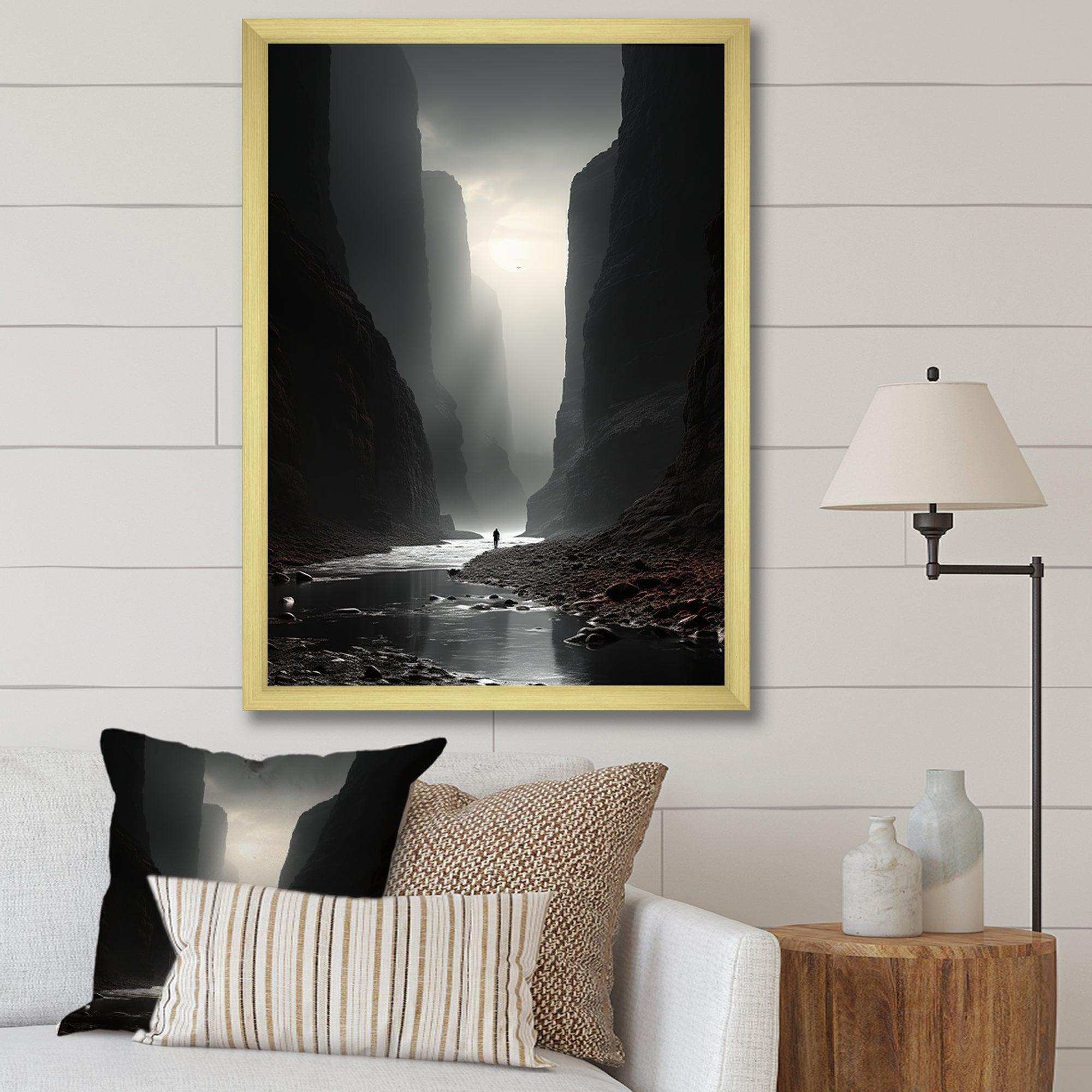 Black And White Canyon Calm I - Landscapes Canvas Wall Art