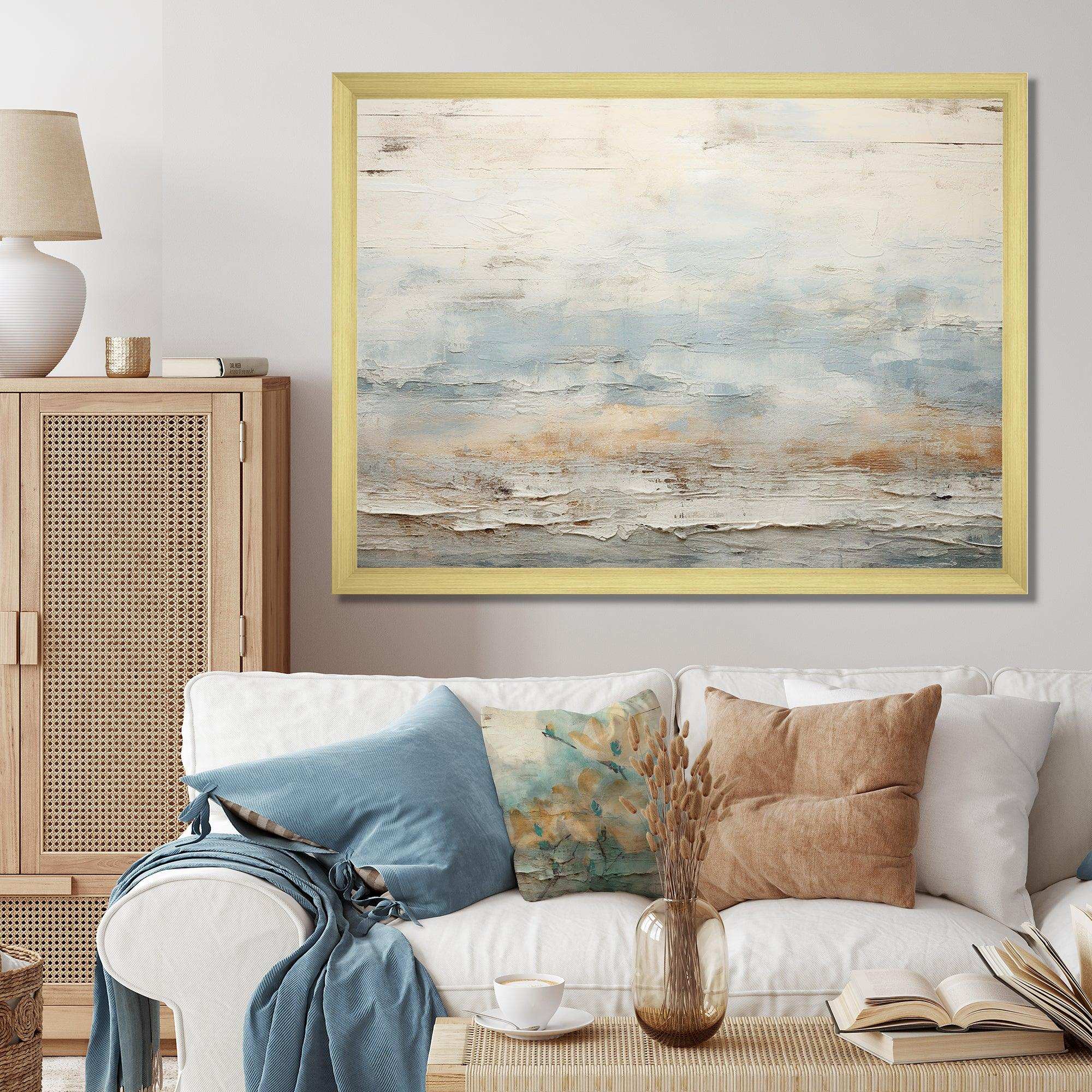 Beige Blue Ocean Storm - Abstract Canvas Wall Art