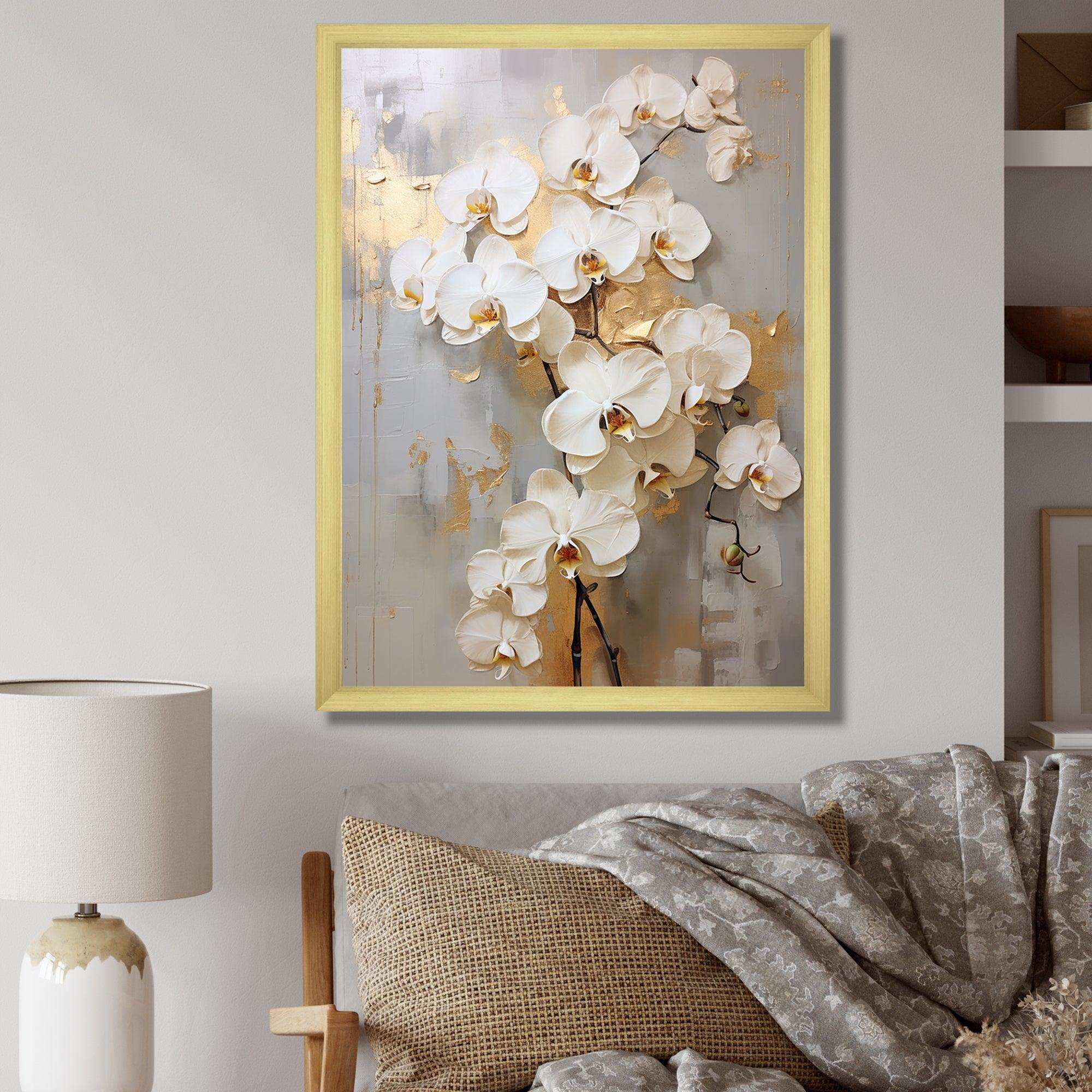 Minimalism Beige And Gold Orchids IV - Floral Canvas Wall Art