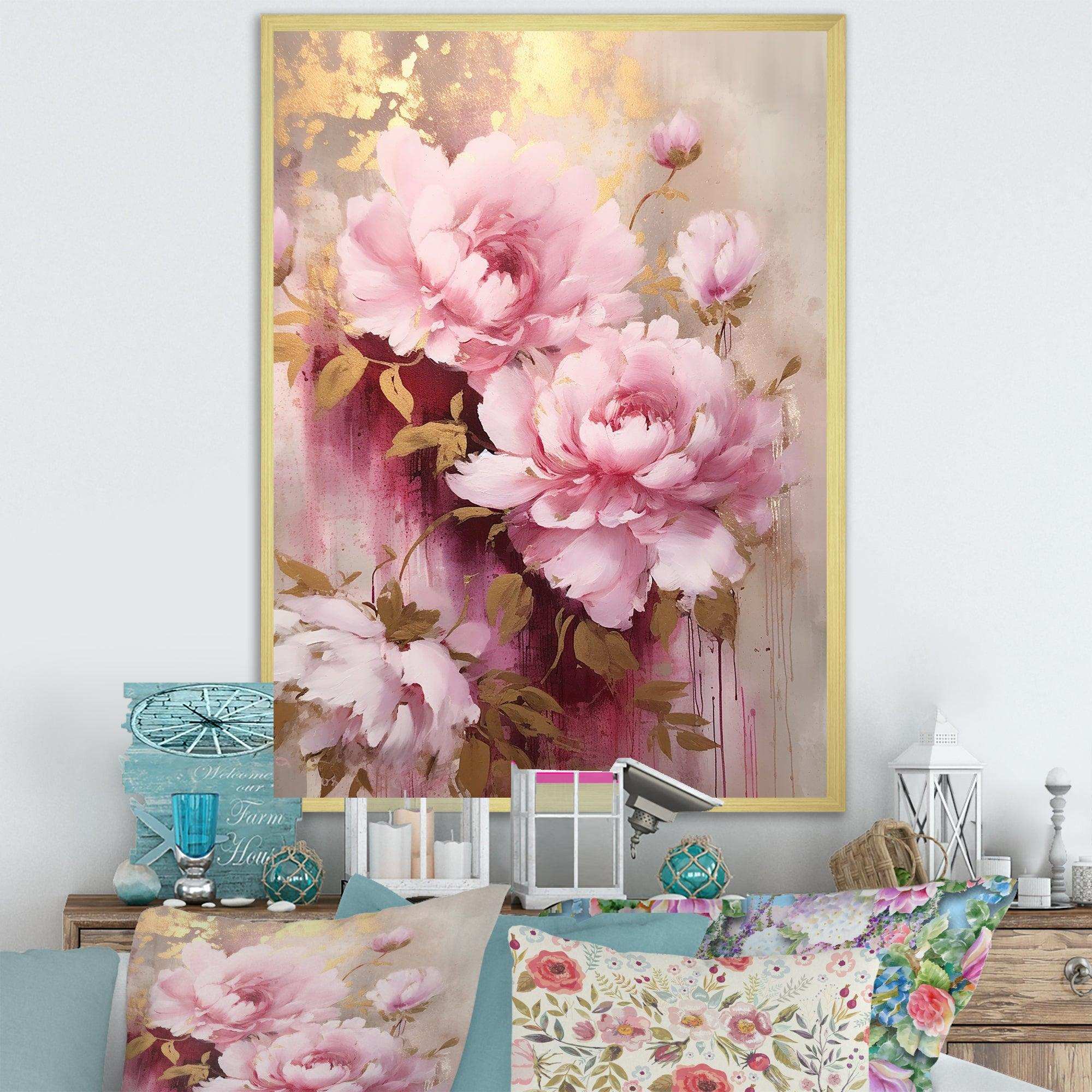 Pink And Gold Peonies In Radiance - Floral Canvas Wall Art