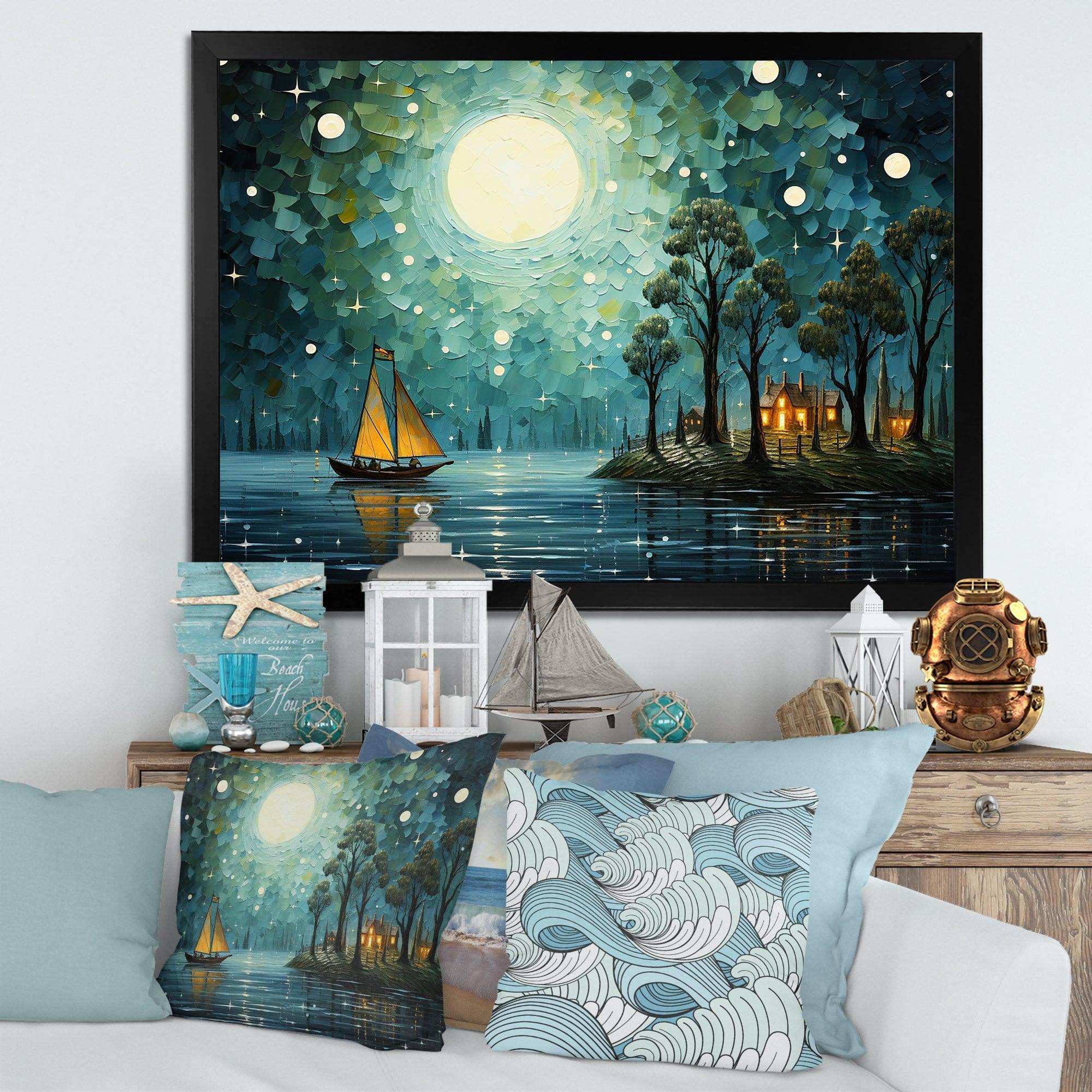 Moonlight Whimsical Pirate Ship Tales Of The Tides - People Canvas Wall Art