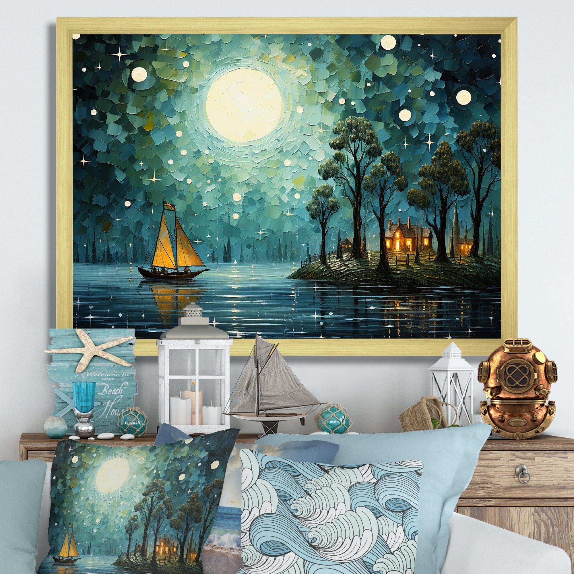 Moonlight Whimsical Pirate Ship Tales Of The Tides - People Canvas Wall Art
