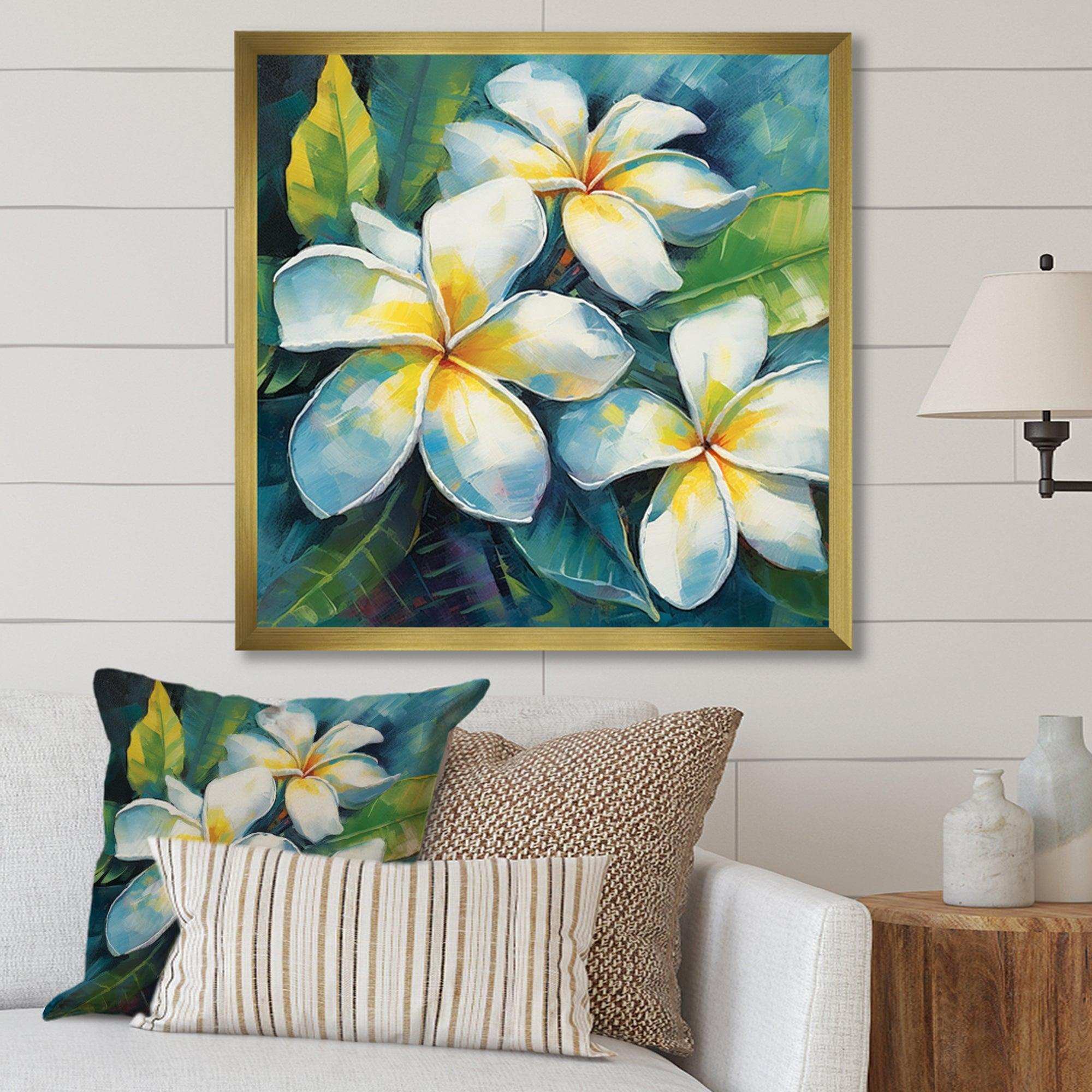 White Plumeria Symphony Magic I - Floral Canvas Wall Art